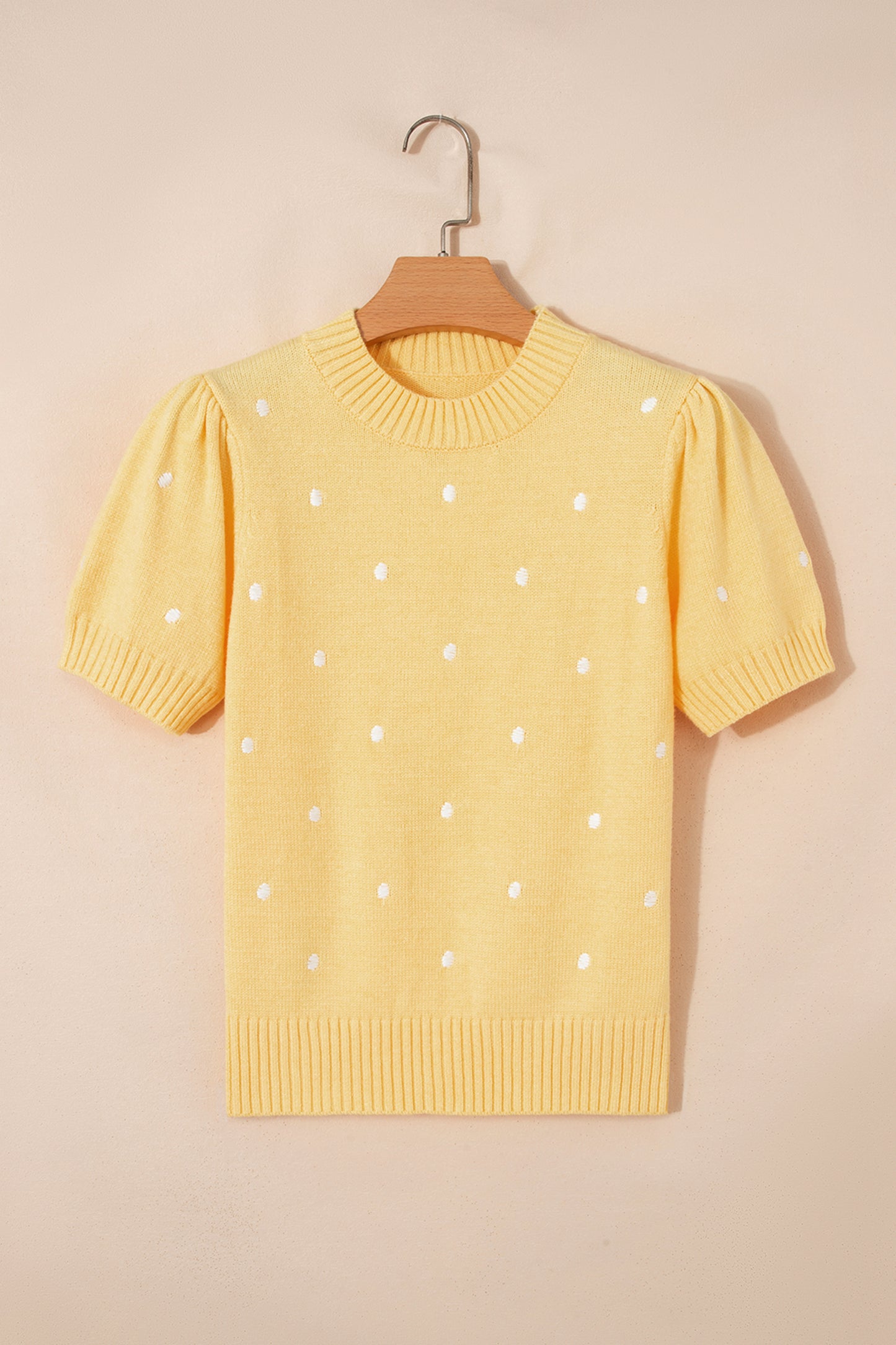 Yellow Cream Elegant Polka Dot Bubble Short Sleeve Sweater-TOPS / DRESSES-[Adult]-[Female]-2022 Online Blue Zone Planet