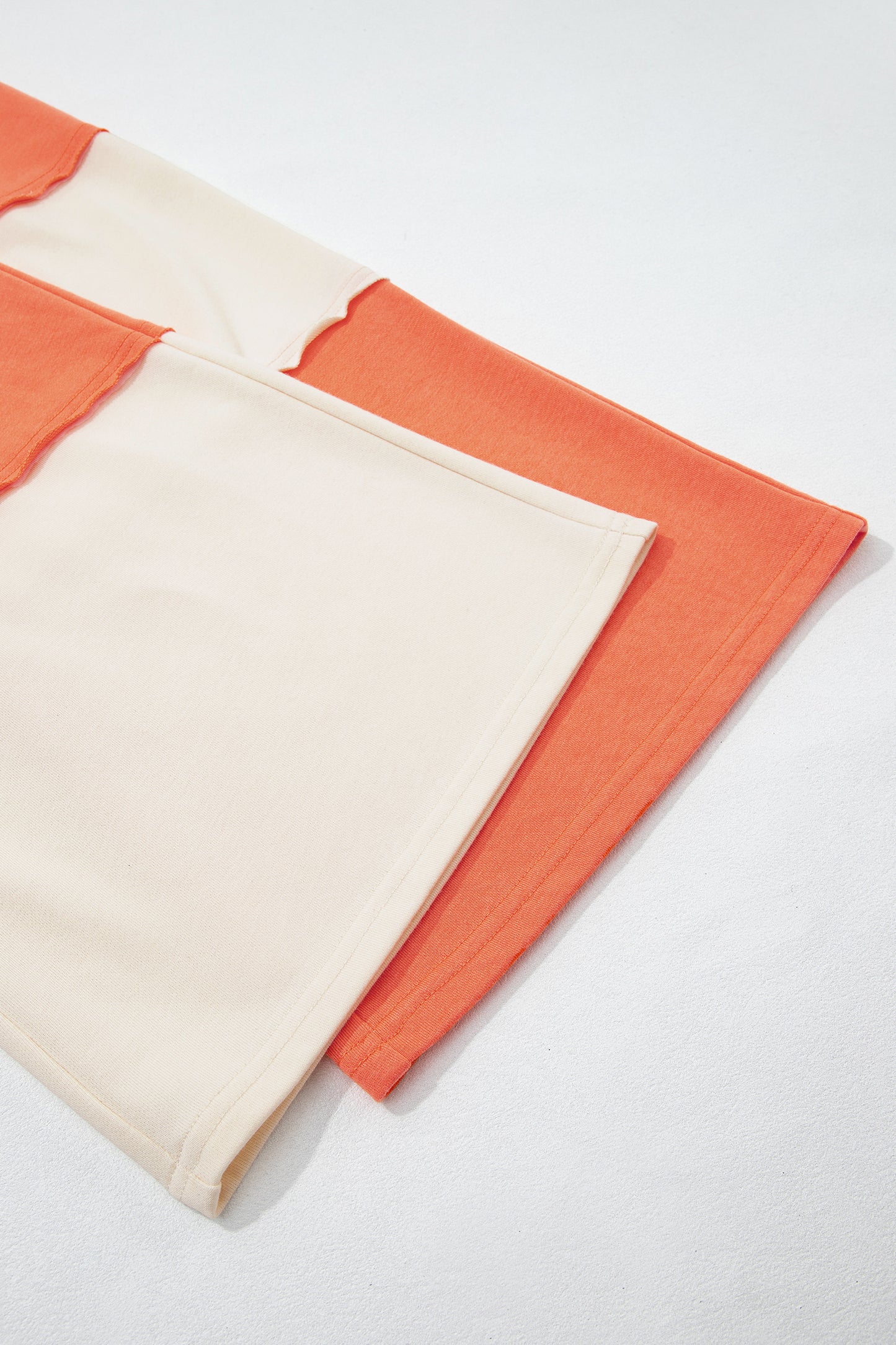 Russet Orange Raw Seam Colorblock Wide Leg Ankle Length Casual Pants