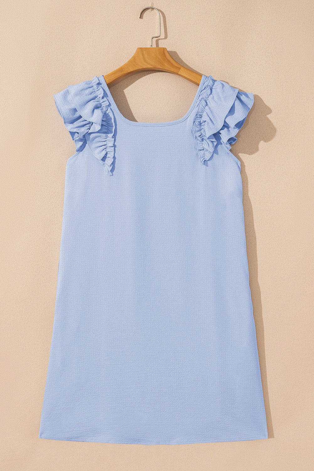 Beau Blue Textured Flutter Sleeve Square Neck Bow Back Mini Dress-Short Dresses-[Adult]-[Female]-2022 Online Blue Zone Planet