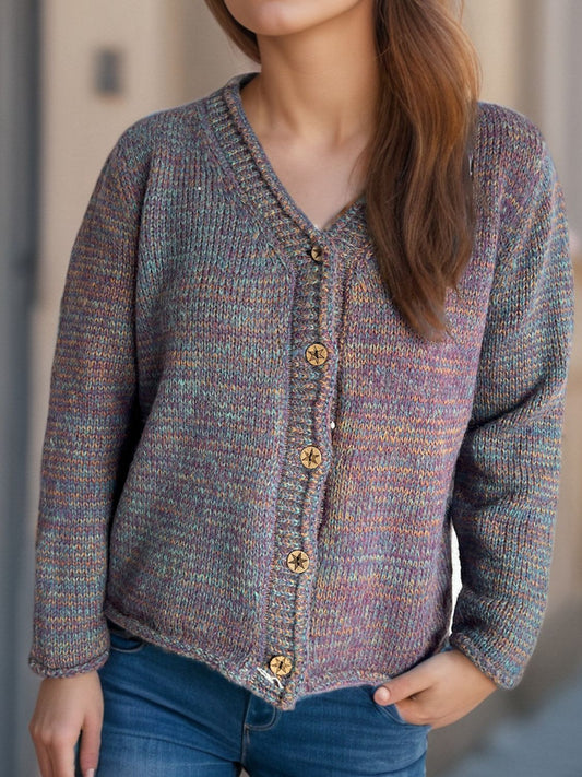 Blue Zone Planet | Heathered V-Neck Long Sleeve Cardigan-TOPS / DRESSES-[Adult]-[Female]-Mauve-One Size-2022 Online Blue Zone Planet