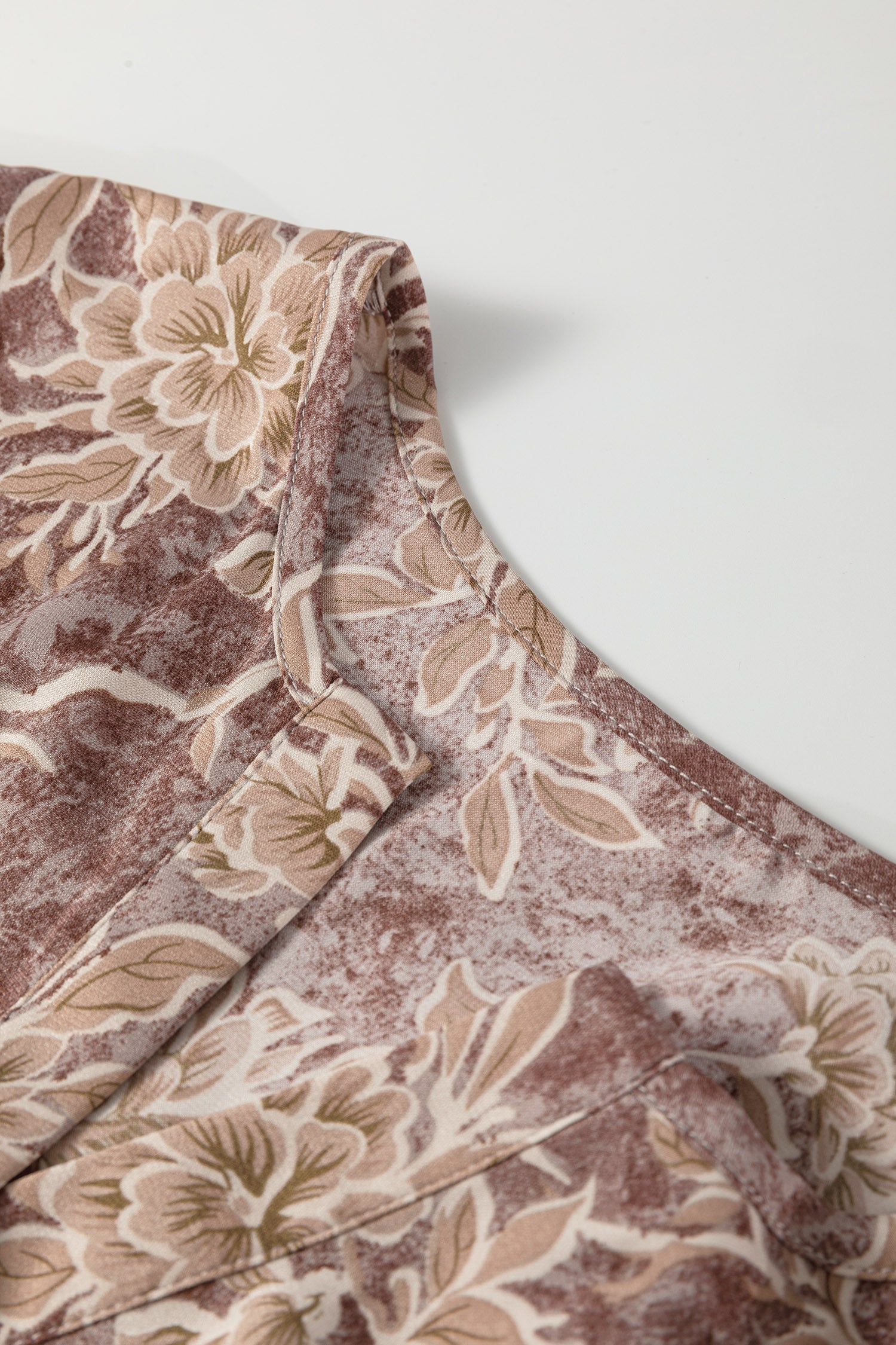 Brown Floral Print Smocked High Waist Long Sleeve Maxi Dress-TOPS / DRESSES-[Adult]-[Female]-2022 Online Blue Zone Planet