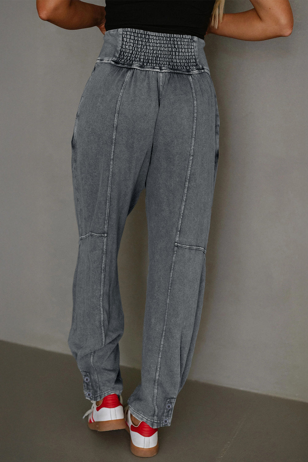 Medium Grey Mineral Wash Jogger Style High Waist Casual Pants-Bottoms/Pants & Culotte-[Adult]-[Female]-2022 Online Blue Zone Planet