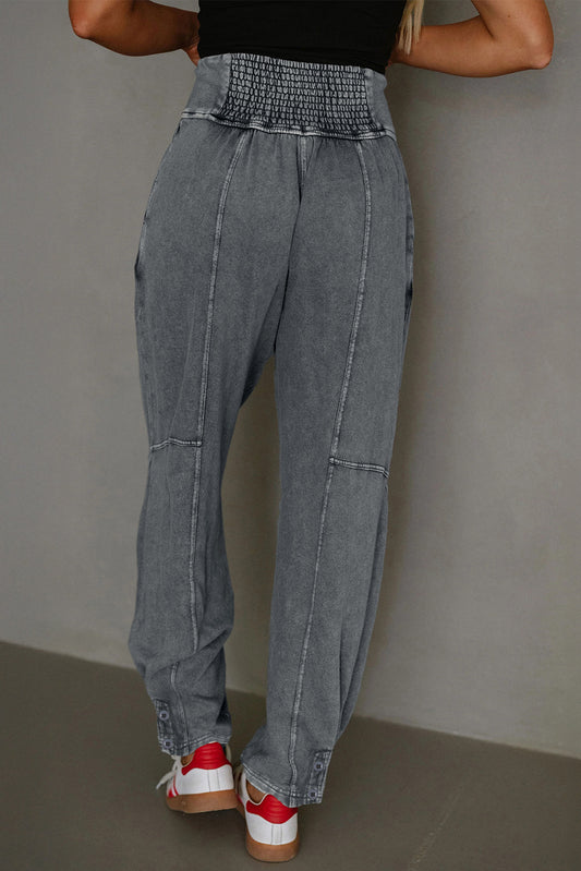 Medium Grey Mineral Wash Jogger Style High Waist Casual Pants-Bottoms/Pants & Culotte-[Adult]-[Female]-2022 Online Blue Zone Planet