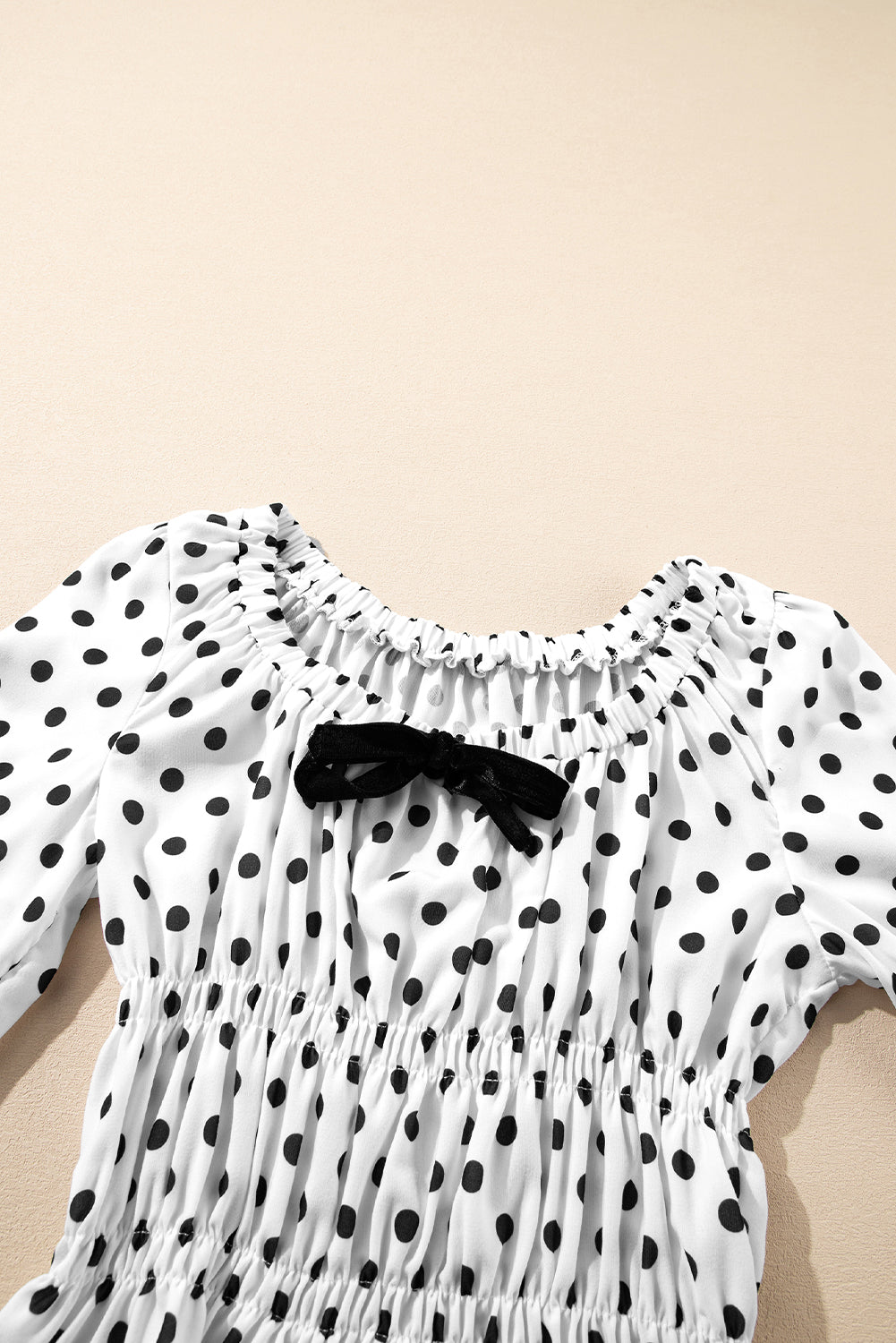 Black Polka Dot Puff Sleeve Bow Square Neck Peplum Top-Tops/Blouses & Shirts-[Adult]-[Female]-2022 Online Blue Zone Planet