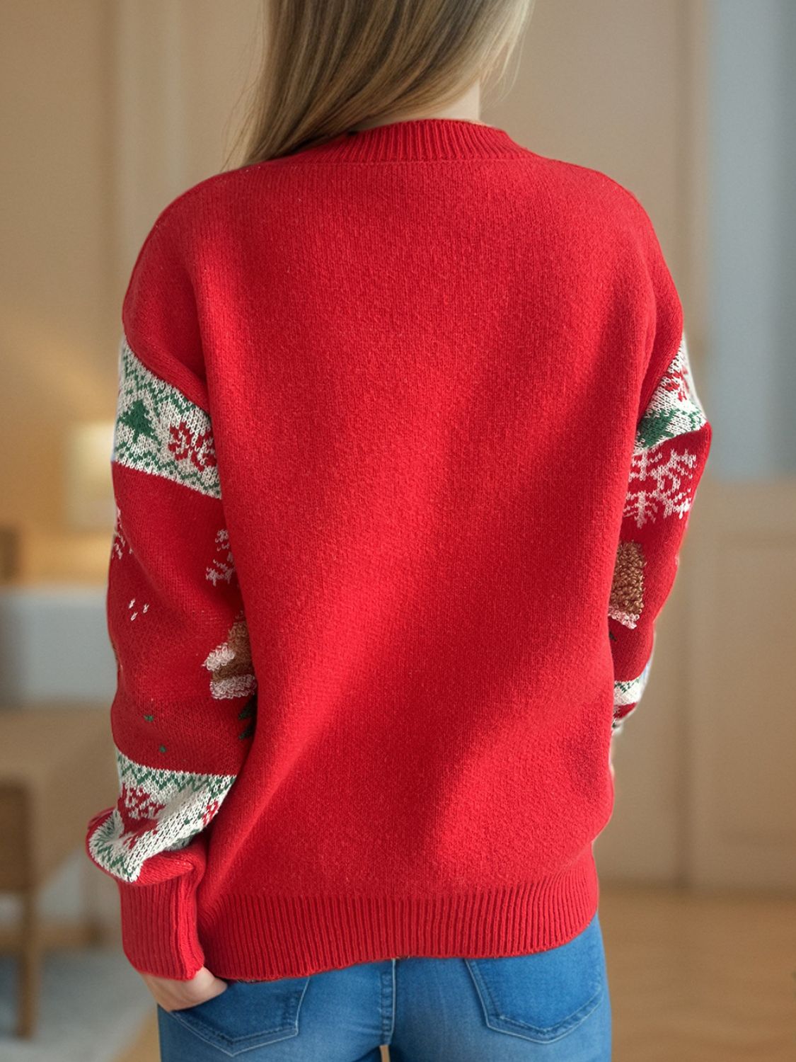 Blue Zone Planet | Christmas Element Round Neck Long Sleeve Sweater-TOPS / DRESSES-[Adult]-[Female]-Deep Red-One Size-2022 Online Blue Zone Planet