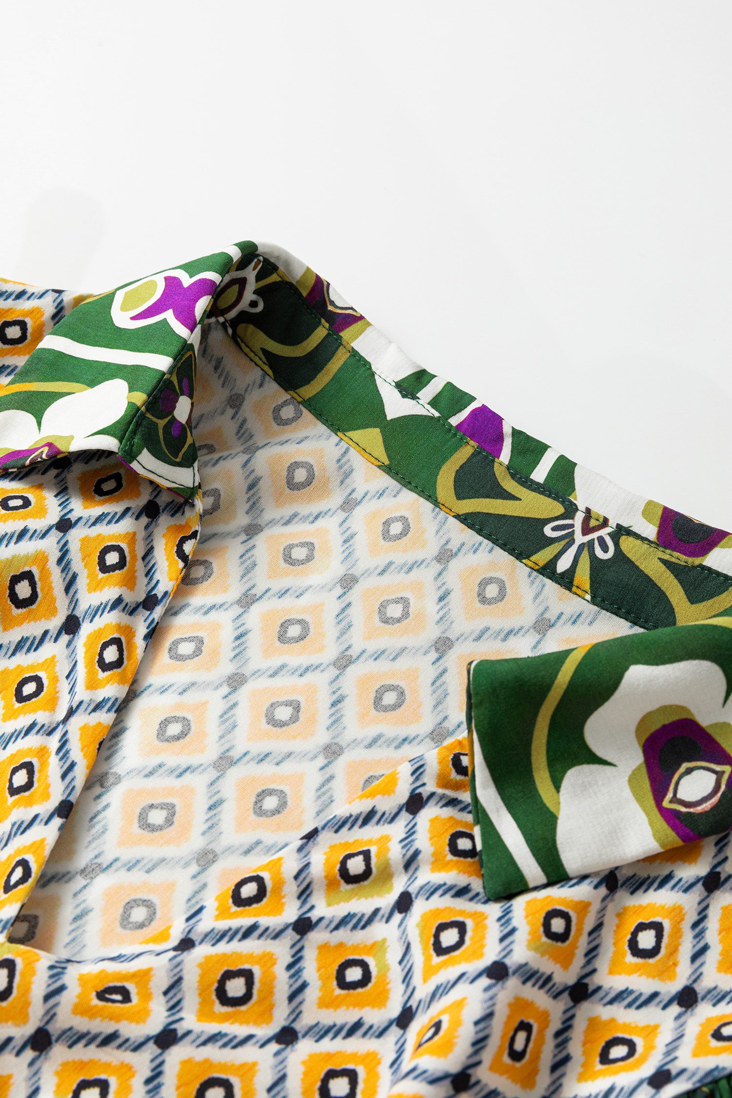 Green Plus Size Mixed Floral Patchwork V Neck Bracelet Sleeve Maxi Dress-TOPS / DRESSES-[Adult]-[Female]-2022 Online Blue Zone Planet