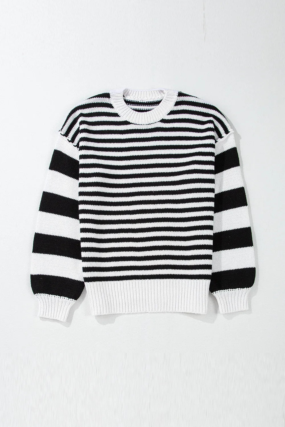 Striped Round Neck Long Sleeve Sweater-TOPS / DRESSES-[Adult]-[Female]-2022 Online Blue Zone Planet