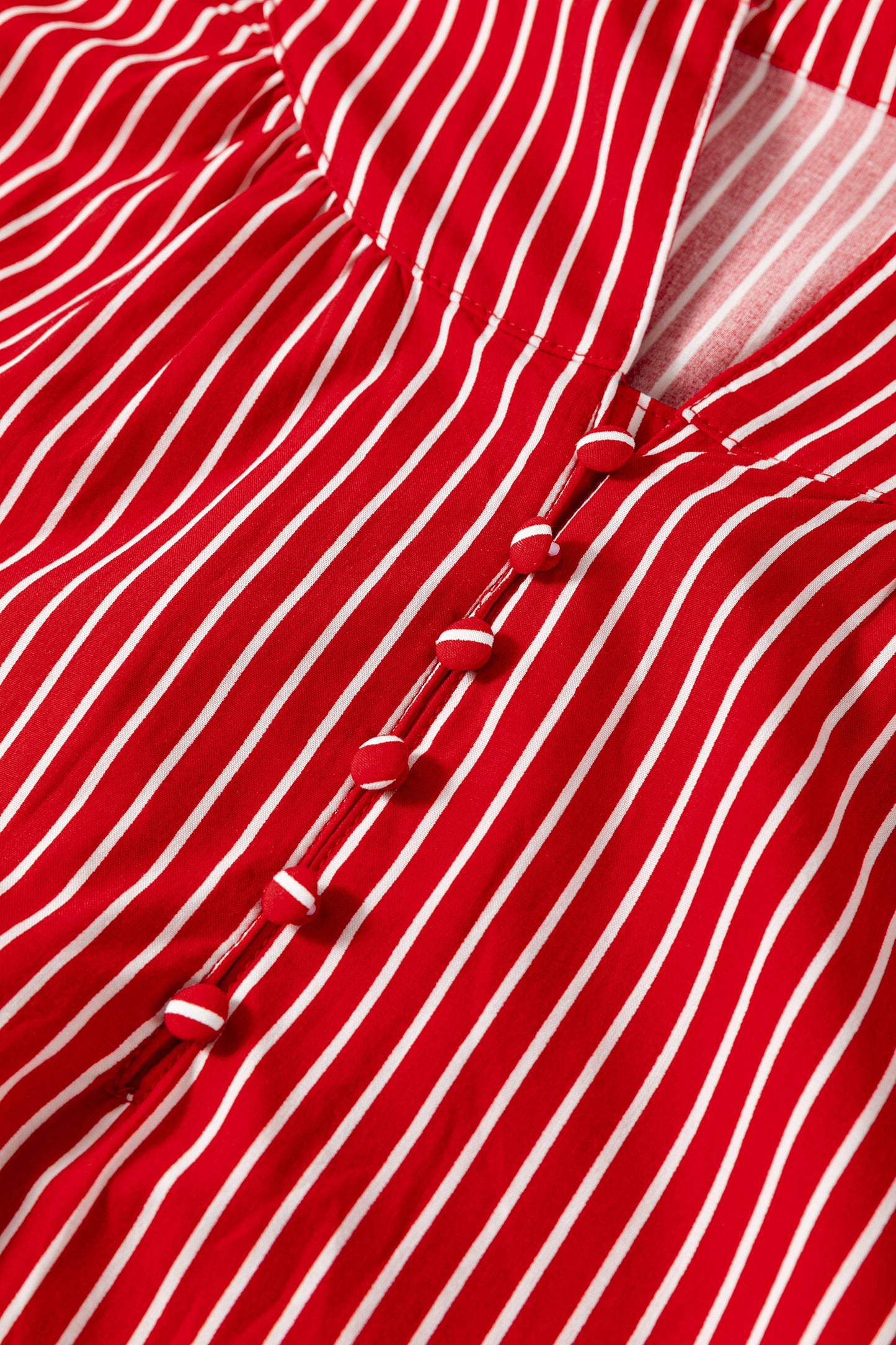 Red Stripe Ruffled Short Puff Sleeve Button Front Blouse-Tops/Blouses & Shirts-[Adult]-[Female]-2022 Online Blue Zone Planet
