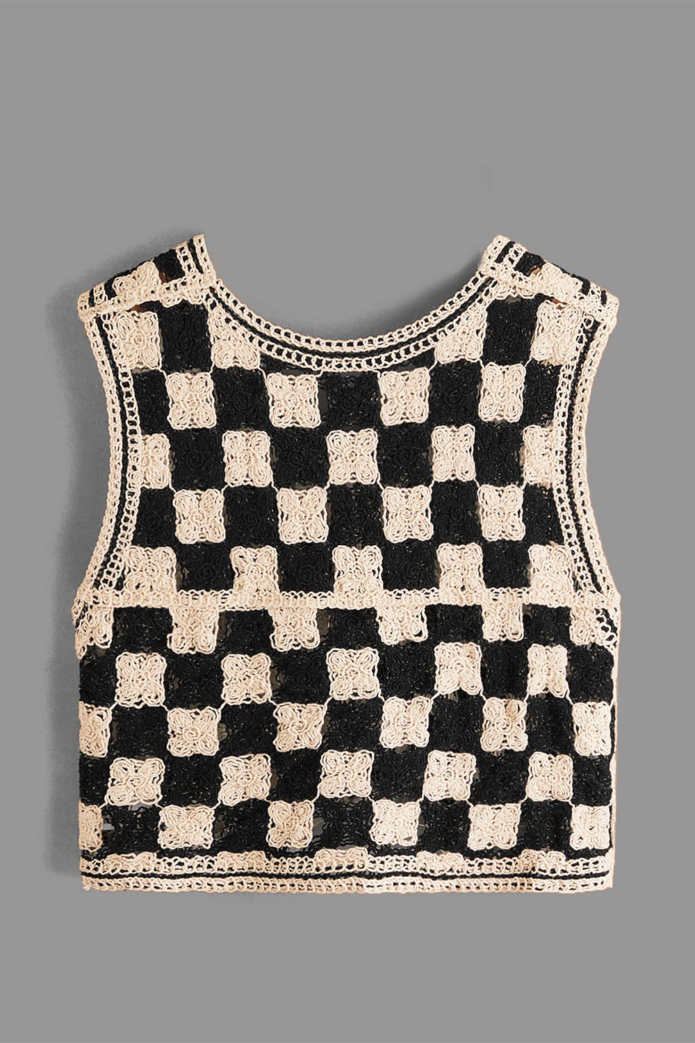 Crochet Checkered V-Neck Button Up Vest-TOPS / DRESSES-[Adult]-[Female]-Beige-One Size-2022 Online Blue Zone Planet