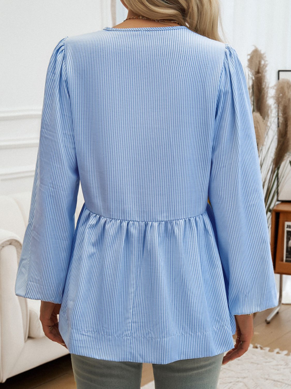 Tied Striped Long Sleeve Blouse-TOPS / DRESSES-[Adult]-[Female]-2022 Online Blue Zone Planet