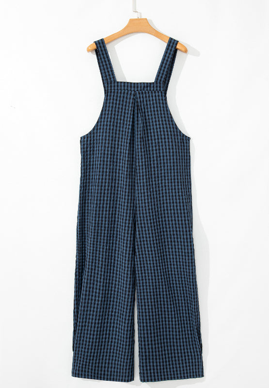 Blue Zone Planet | Plaid Wide Strap Wide Leg Overalls-TOPS / DRESSES-[Adult]-[Female]-2022 Online Blue Zone Planet