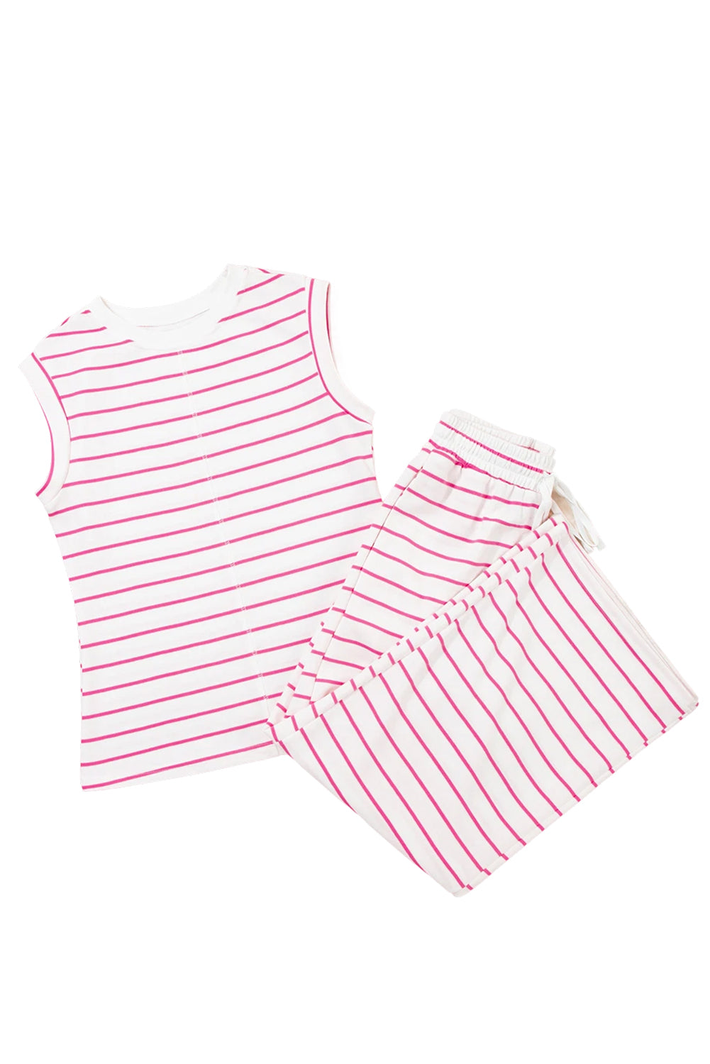 Rose Stripe Casual Wide Leg 2pcs Pants Set-Two Piece Sets/Pant Sets-[Adult]-[Female]-2022 Online Blue Zone Planet