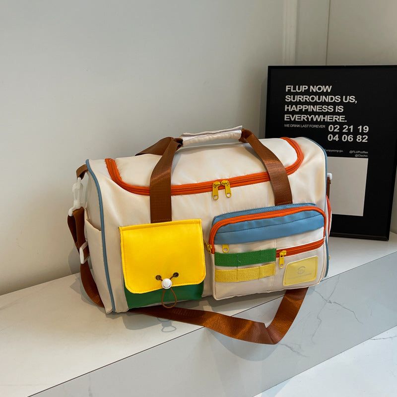 Color Block Multi-Pockets Travel Bag-BAGS-[Adult]-[Female]-Beige-One Size-2022 Online Blue Zone Planet