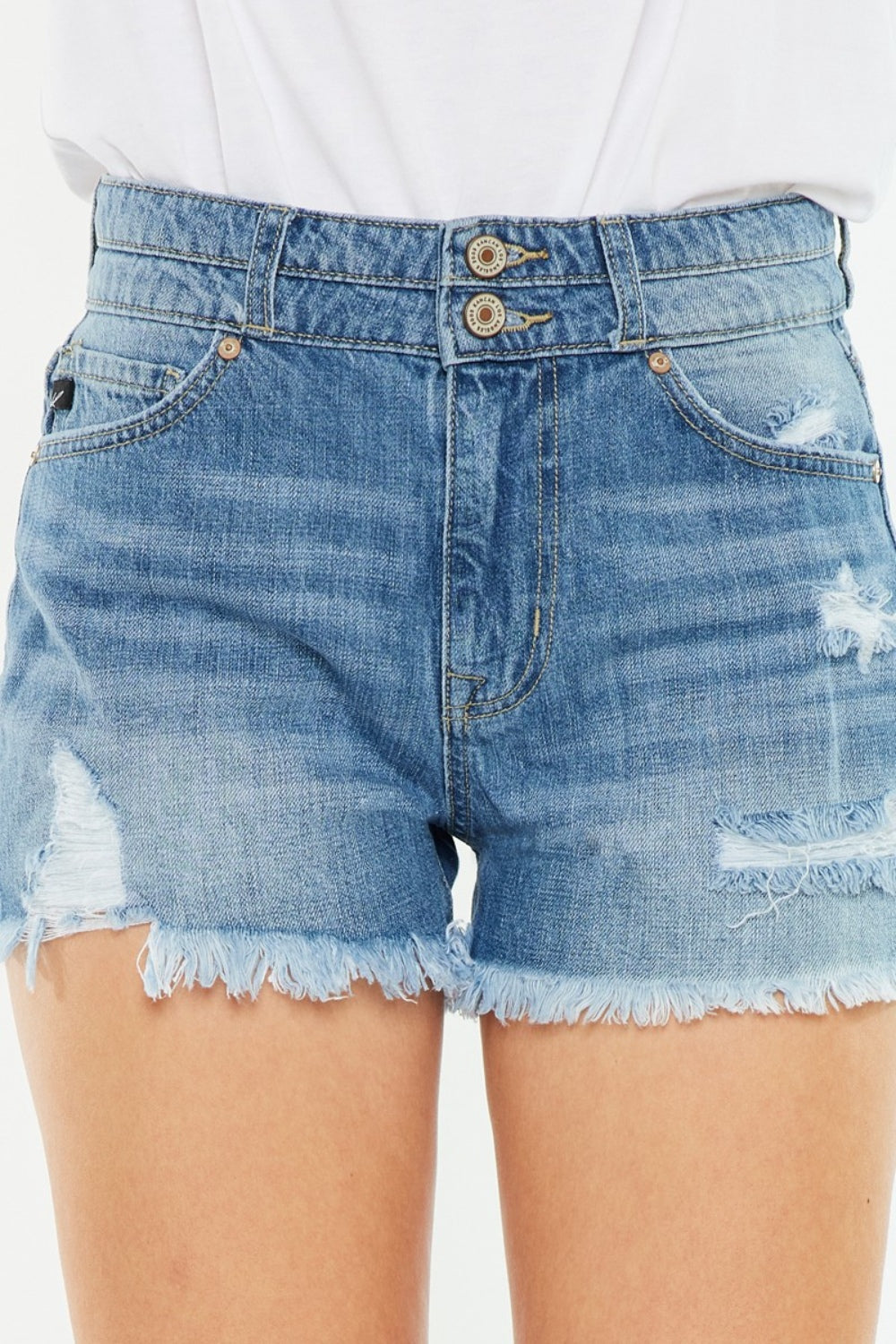 Blue Zone Planet | Kancan Full Size High Rise Raw Hem Denim Shorts-BOTTOMS SIZES SMALL MEDIUM LARGE-[Adult]-[Female]-2022 Online Blue Zone Planet