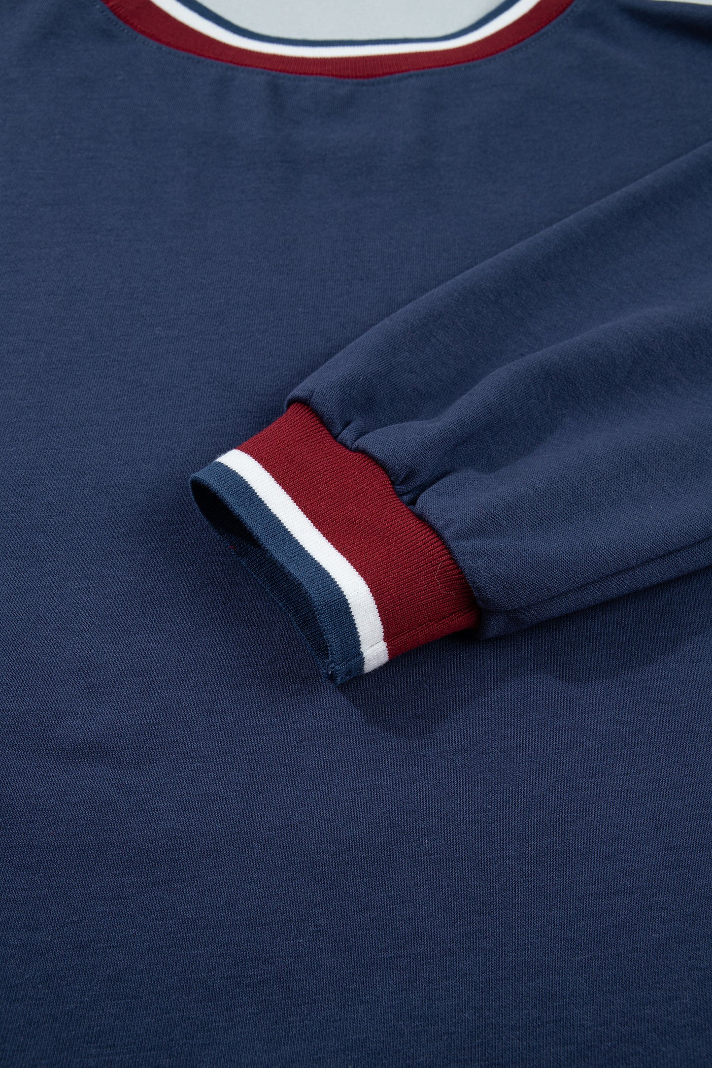 Sail Blue Patchwork Round Neck Long Sleeve Sweatshirt-Tops/Sweatshirts & Hoodies-[Adult]-[Female]-2022 Online Blue Zone Planet