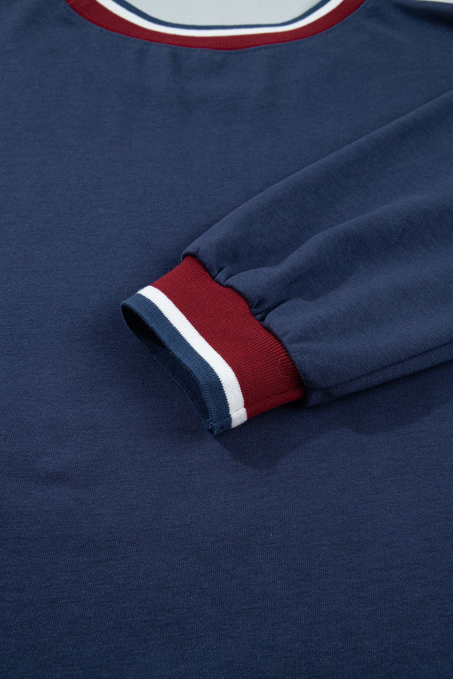 Sail Blue Patchwork Round Neck Long Sleeve Sweatshirt-Tops/Sweatshirts & Hoodies-[Adult]-[Female]-2022 Online Blue Zone Planet