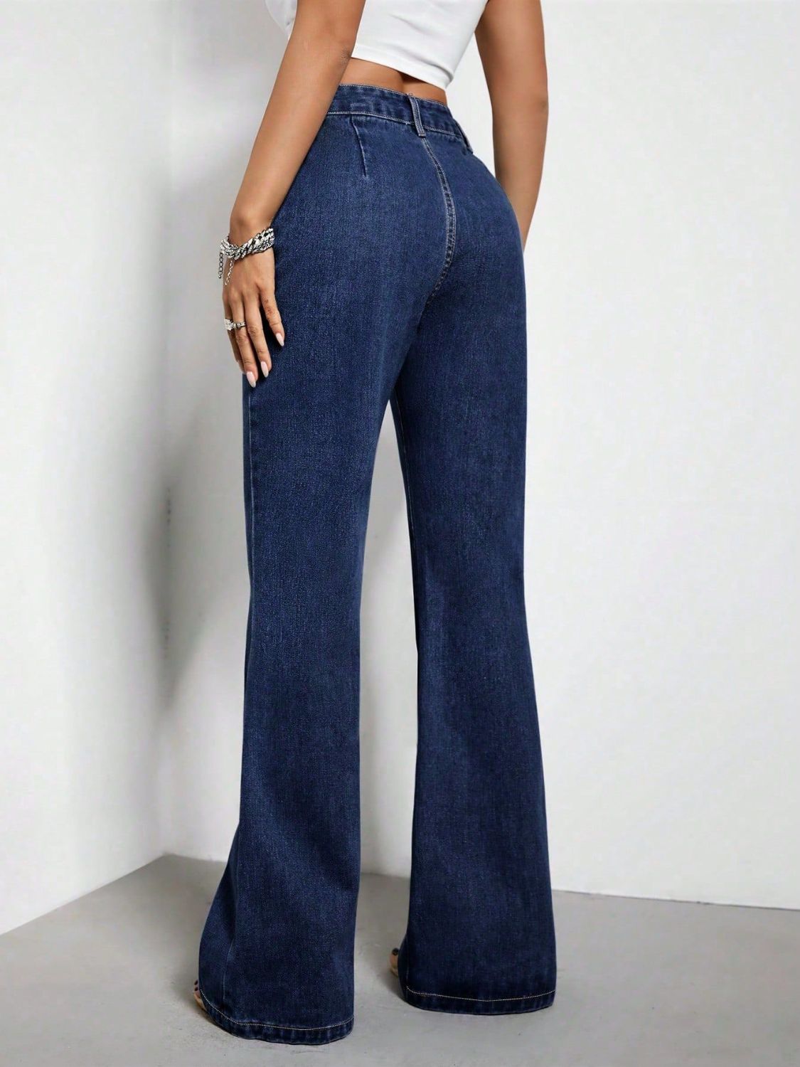 High Waist Bootcut Jeans with Pockets-BOTTOMS SIZES SMALL MEDIUM LARGE-[Adult]-[Female]-2022 Online Blue Zone Planet