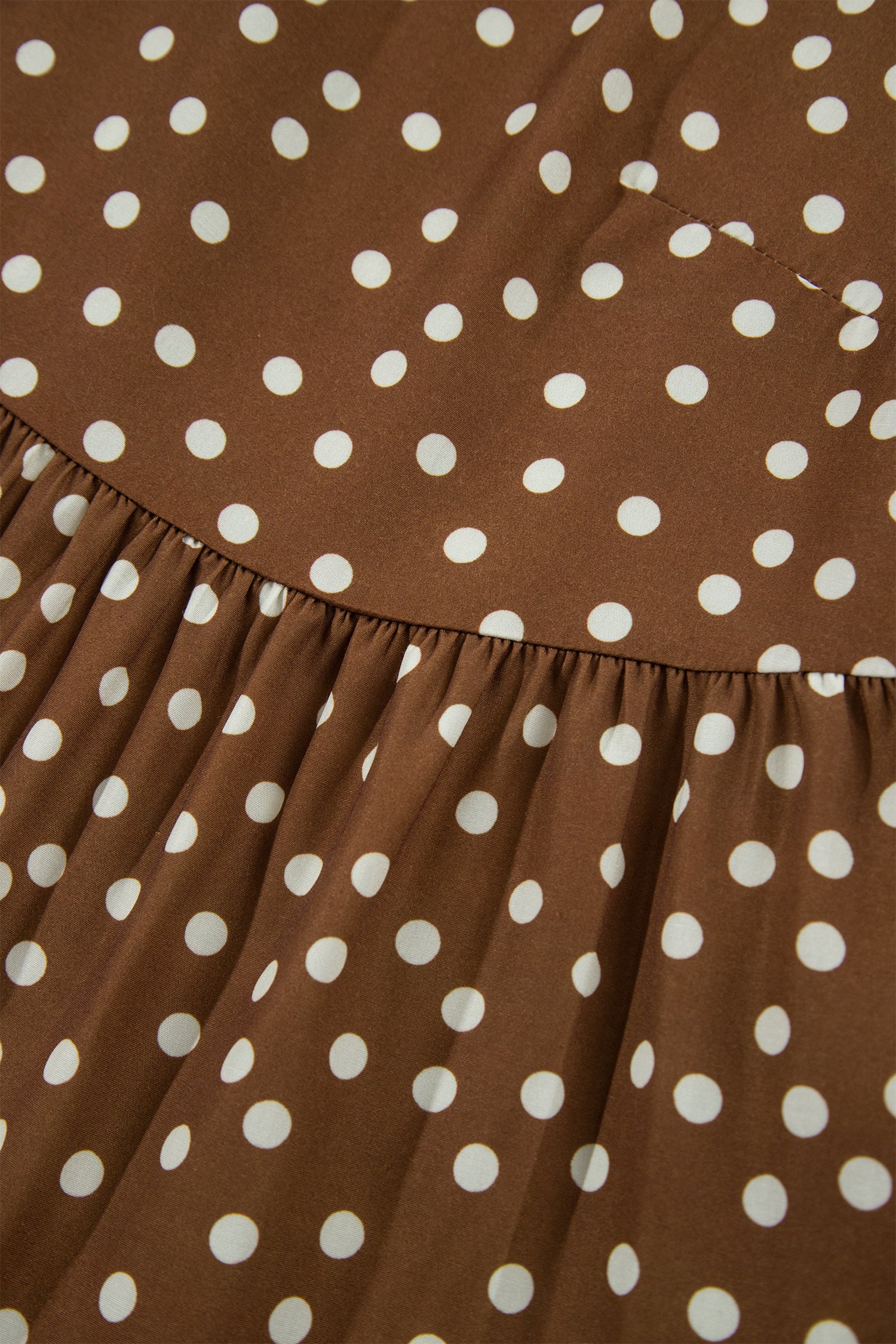 Brown V Neck Polka Dot Long Sleeve Shift Plus Size Dress-TOPS / DRESSES-[Adult]-[Female]-2022 Online Blue Zone Planet