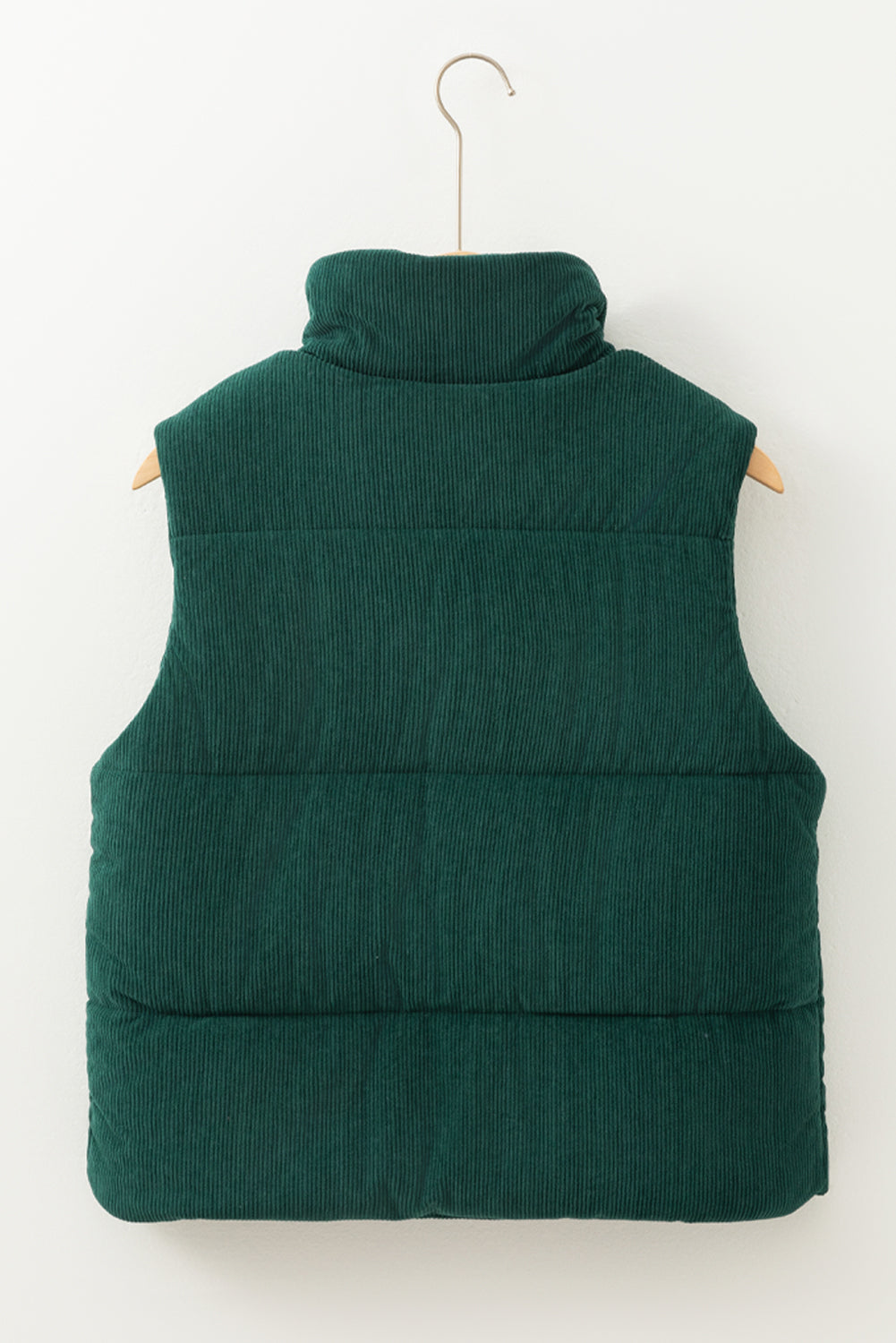 Blue Zone Planet | Jungle Green Corduroy Stand Neck Zipped Puffer Vest-Outerwear/Vests-[Adult]-[Female]-2022 Online Blue Zone Planet