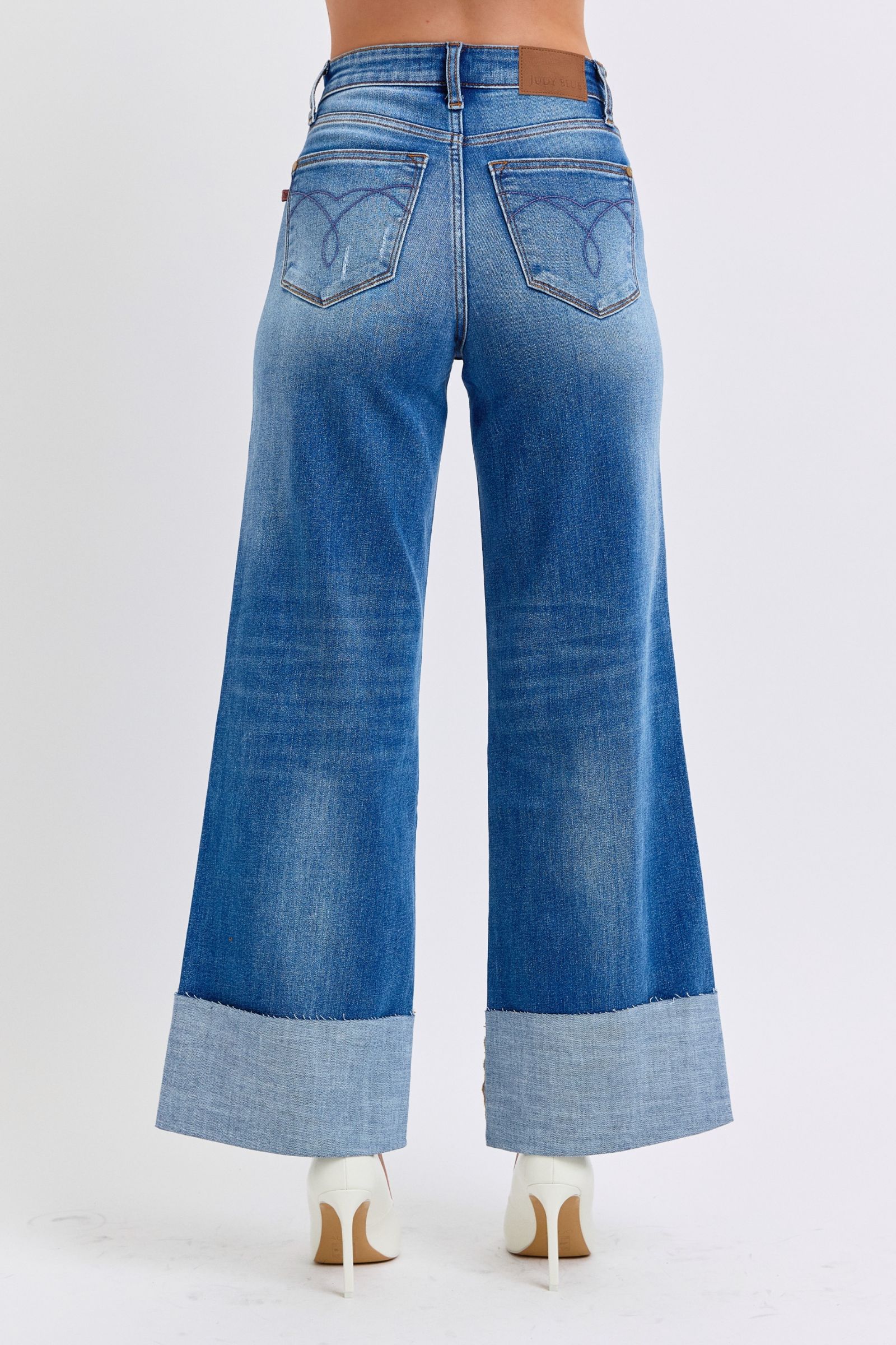 Blue Zone Planet | Judy Blue Full Size Distressed High Waist Wide Leg Jeans-BOTTOMS SIZES SMALL MEDIUM LARGE-[Adult]-[Female]-2022 Online Blue Zone Planet