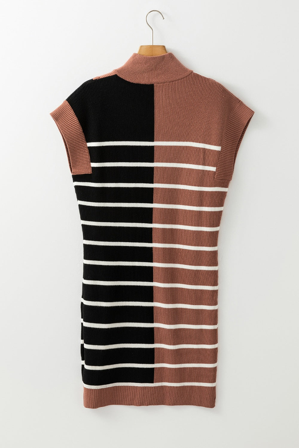 Striped Quarter Zip Cap Sleeve Sweater Dress-TOPS / DRESSES-[Adult]-[Female]-2022 Online Blue Zone Planet