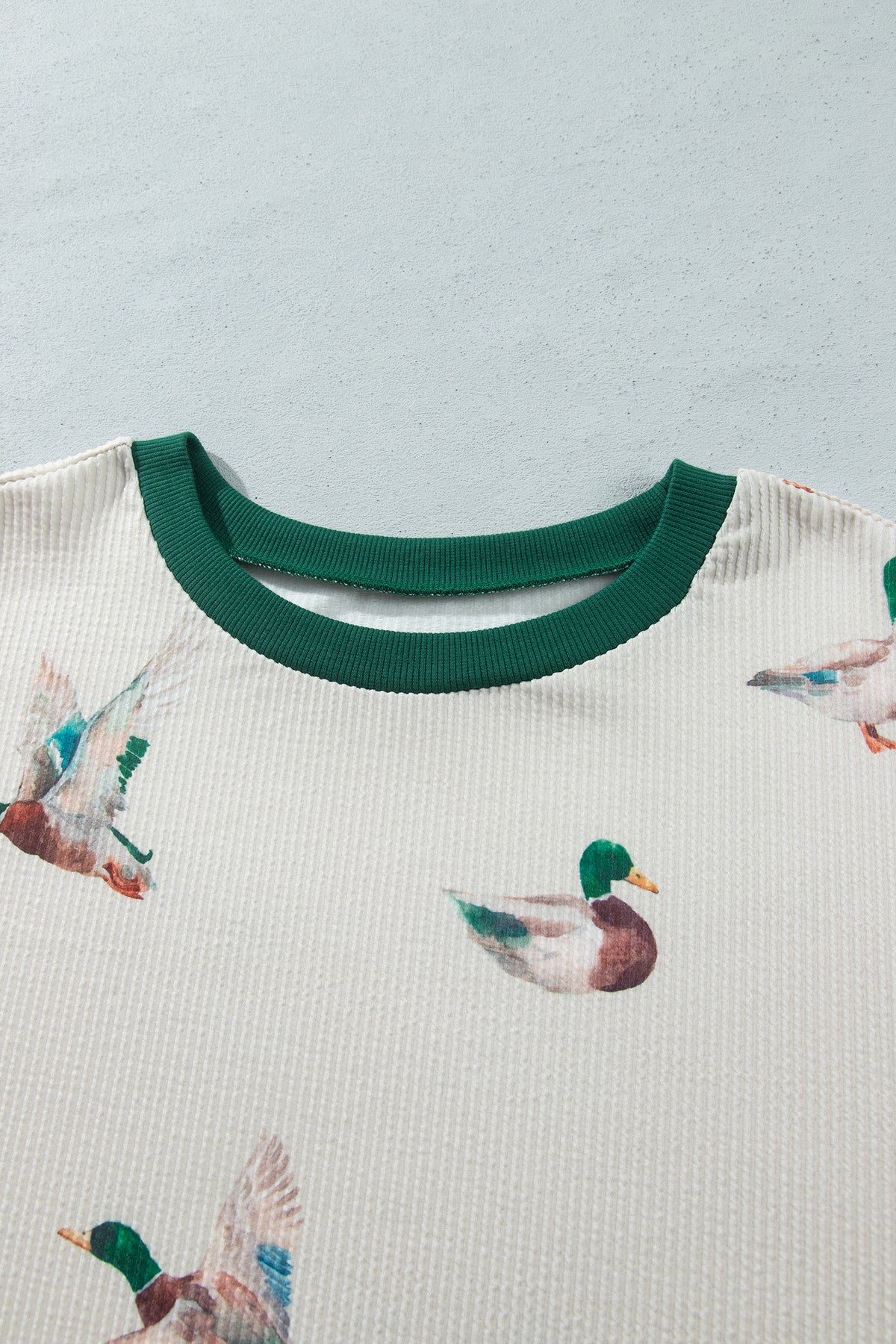 Beige Mallard Duck Print Plus Size Twisted Ribbed Top-Plus Size/Plus Size Tops/Plus Size Long Sleeve Tops-[Adult]-[Female]-2022 Online Blue Zone Planet