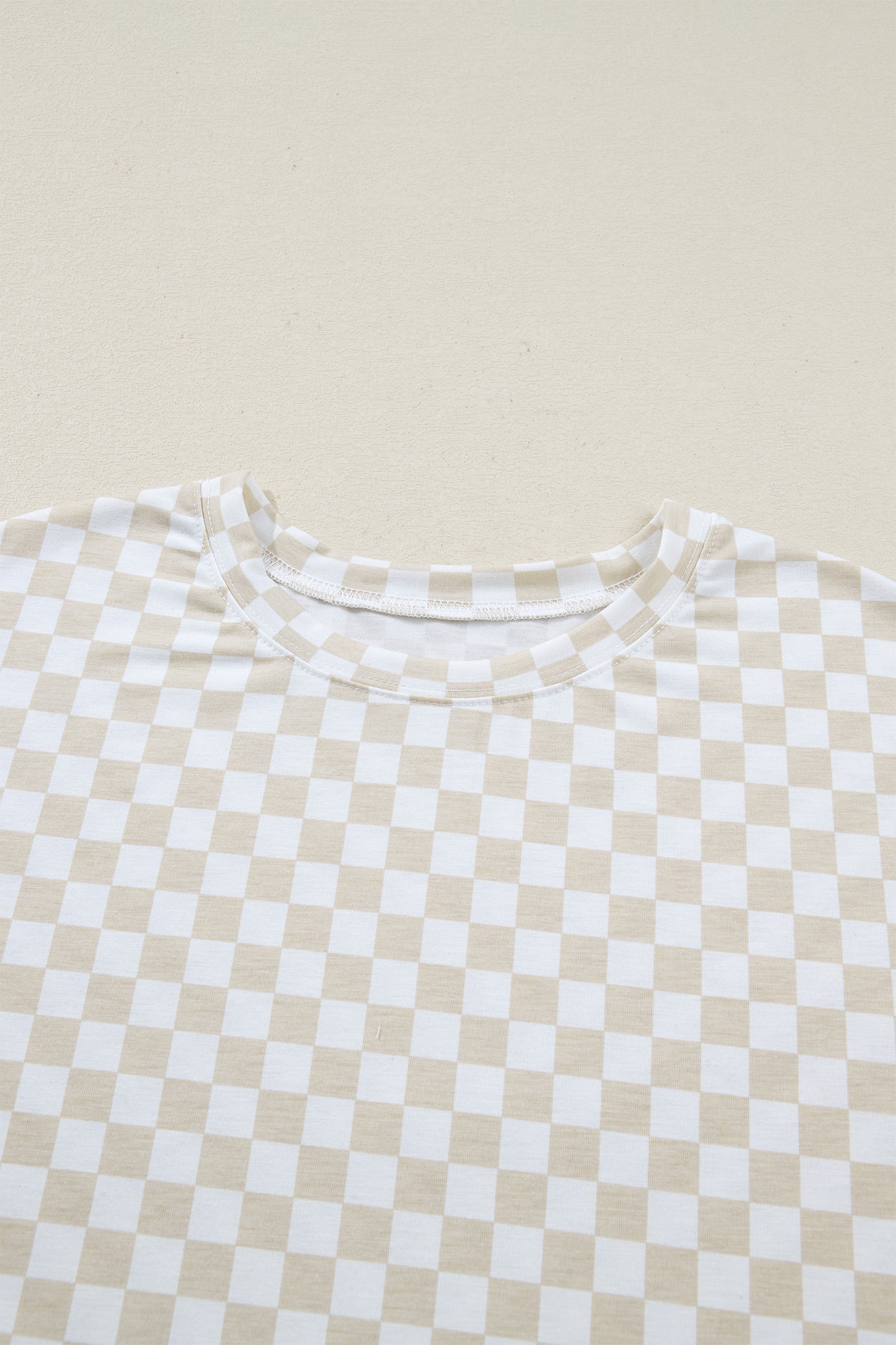 Khaki Checkered Print Half Sleeve Tee 2pcs Lounge Pant Set-Loungewear & Sleepwear/Loungewear-[Adult]-[Female]-2022 Online Blue Zone Planet