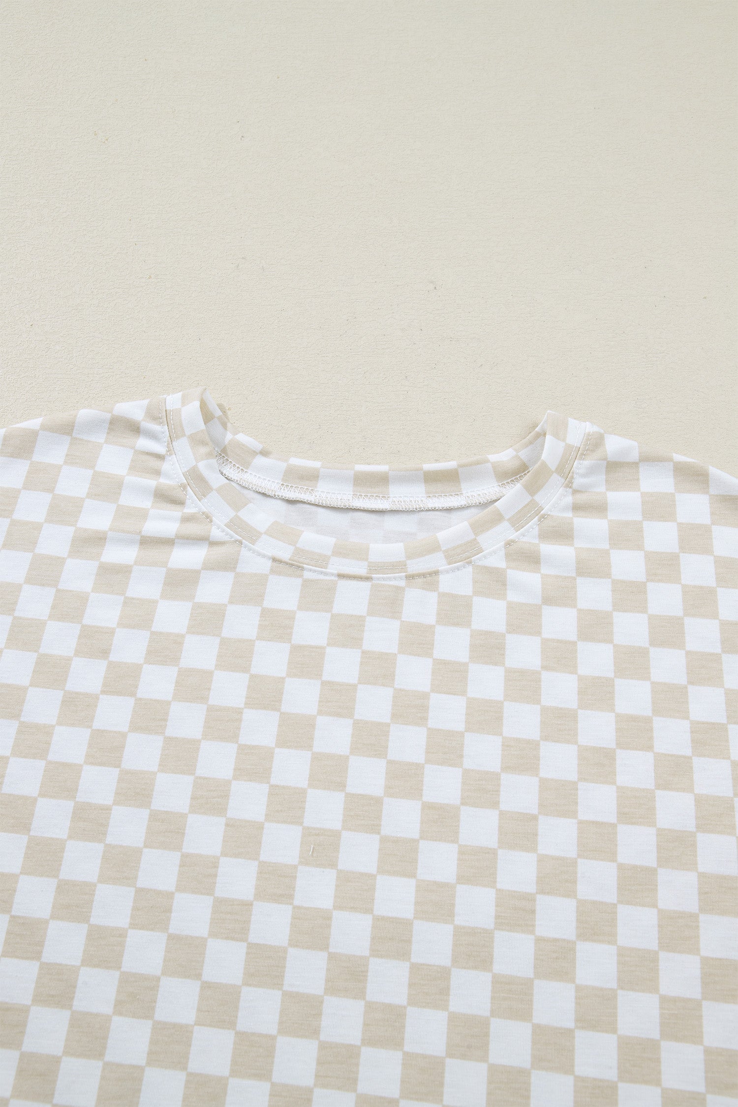 Khaki Checkered Print Half Sleeve Tee 2pcs Lounge Pant Set-Loungewear & Sleepwear/Loungewear-[Adult]-[Female]-2022 Online Blue Zone Planet