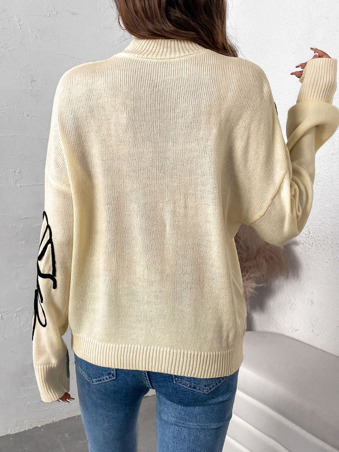 Perfee Mock Neck Dropped Shoulder Long Sleeve Sweater-TOPS / DRESSES-[Adult]-[Female]-2022 Online Blue Zone Planet