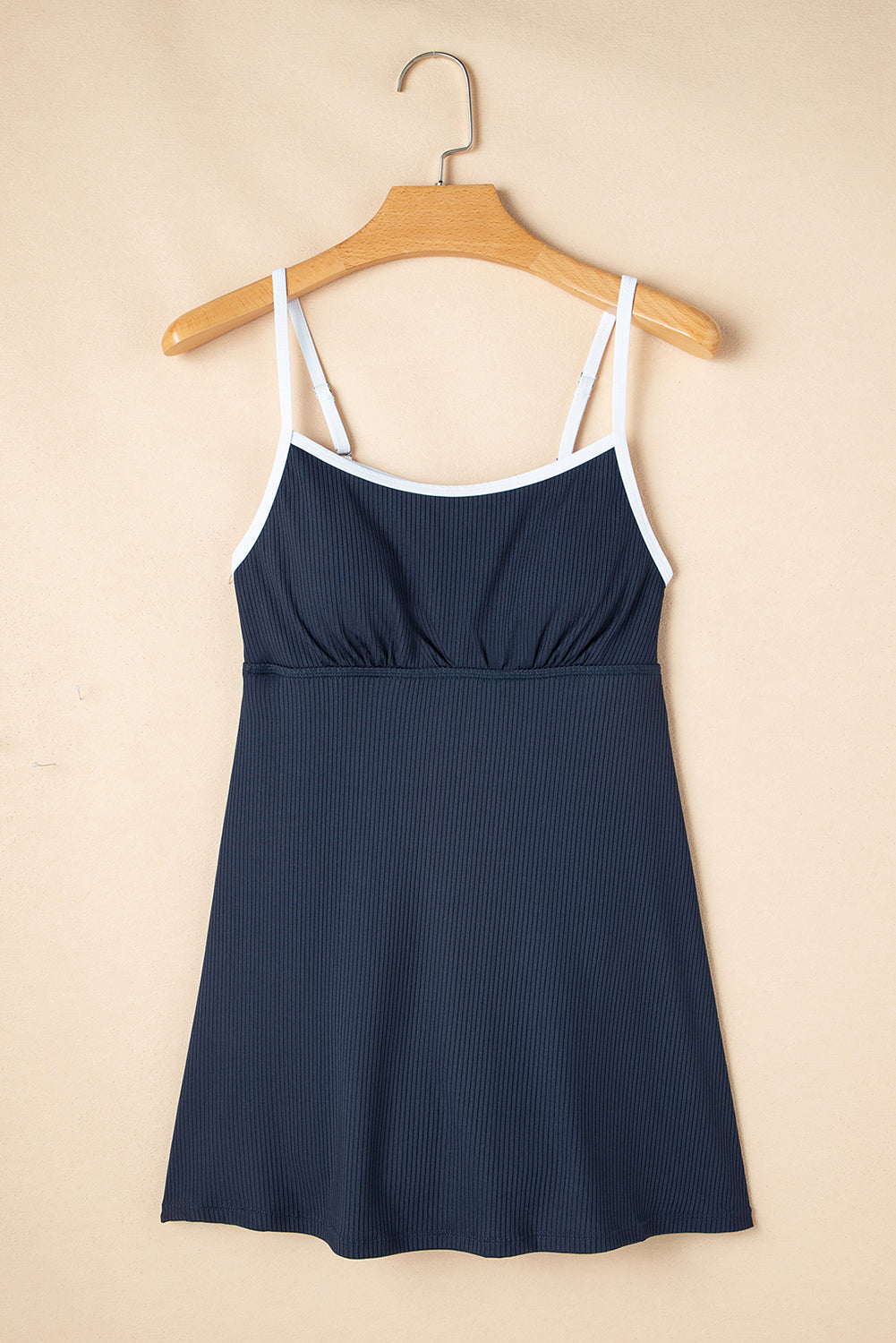 Navy Blue Color Block Edge Ribbed Pocketed Lined Swim Dress-TOPS / DRESSES-[Adult]-[Female]-2022 Online Blue Zone Planet