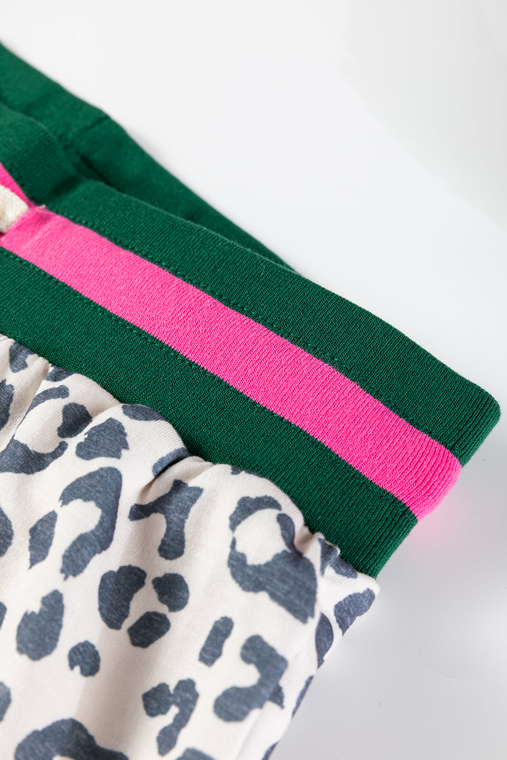 Gray V Neck Leopard Long Sleeve Top Striped Webbing Patchwork Drawstring Pant Set-Two Piece Sets/Pant Sets-[Adult]-[Female]-2022 Online Blue Zone Planet