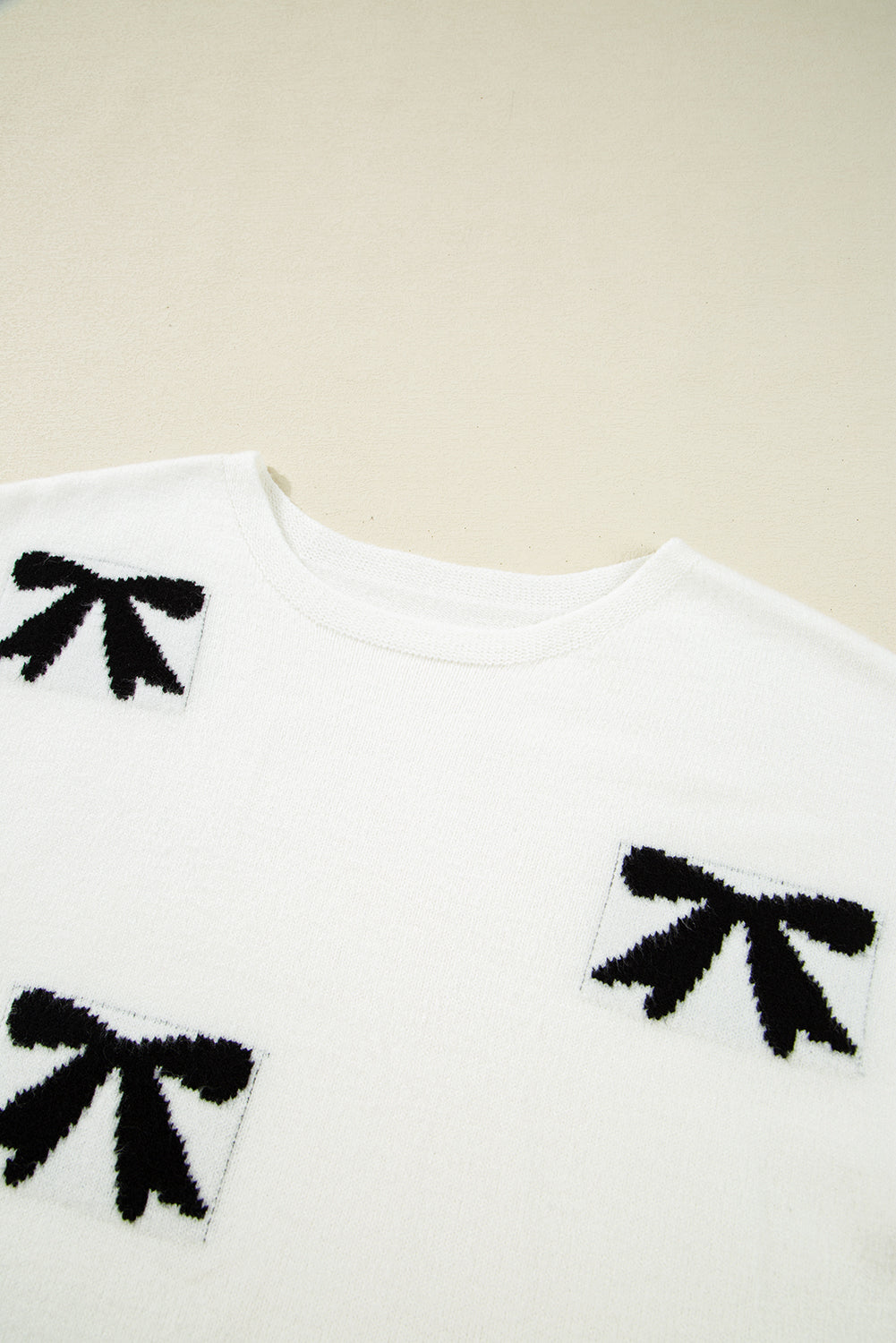 Black Bow Pattern Knit Short Sleeve Sweater-TOPS / DRESSES-[Adult]-[Female]-2022 Online Blue Zone Planet