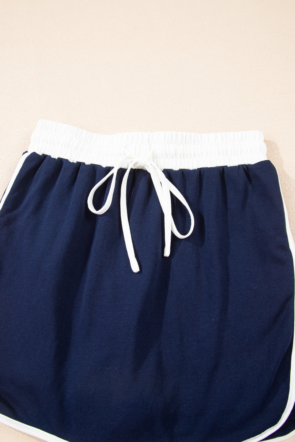 Navy Blue Varsity Stripe Detail Drop Shoulder Pullover Mini Skirt Set-Two Piece Sets/Two Piece Dresses-[Adult]-[Female]-2022 Online Blue Zone Planet