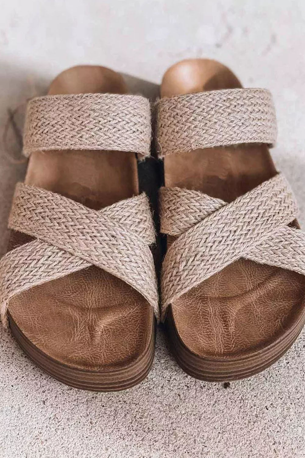 Beige Woven Cross Criss Hollowed Slip-On Slippers-Shoes & Bags/Slippers-[Adult]-[Female]-2022 Online Blue Zone Planet