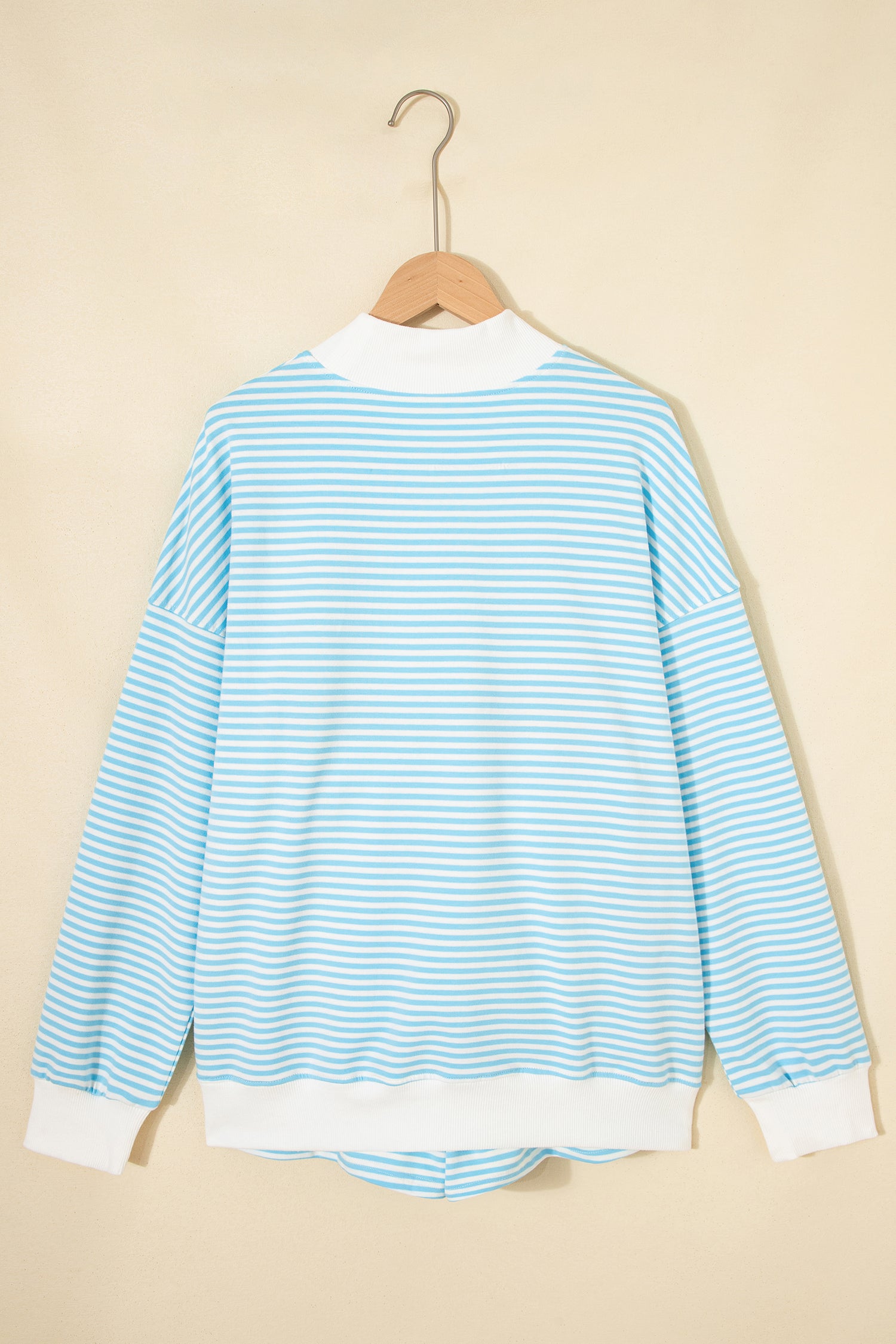 Sky Blue Stripe Oversize Mock Neck Sweatshirt and Shorts Set-Two Piece Sets/Short Sets-[Adult]-[Female]-2022 Online Blue Zone Planet