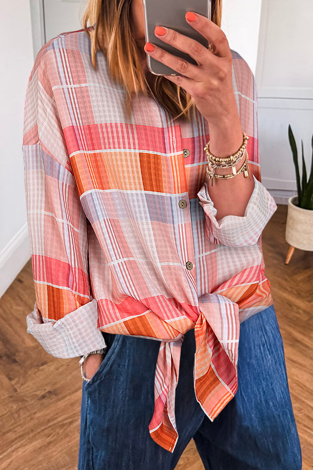 Pink Oversized Check Tunic Shirt-Tops/Blouses & Shirts-[Adult]-[Female]-Pink-S-2022 Online Blue Zone Planet