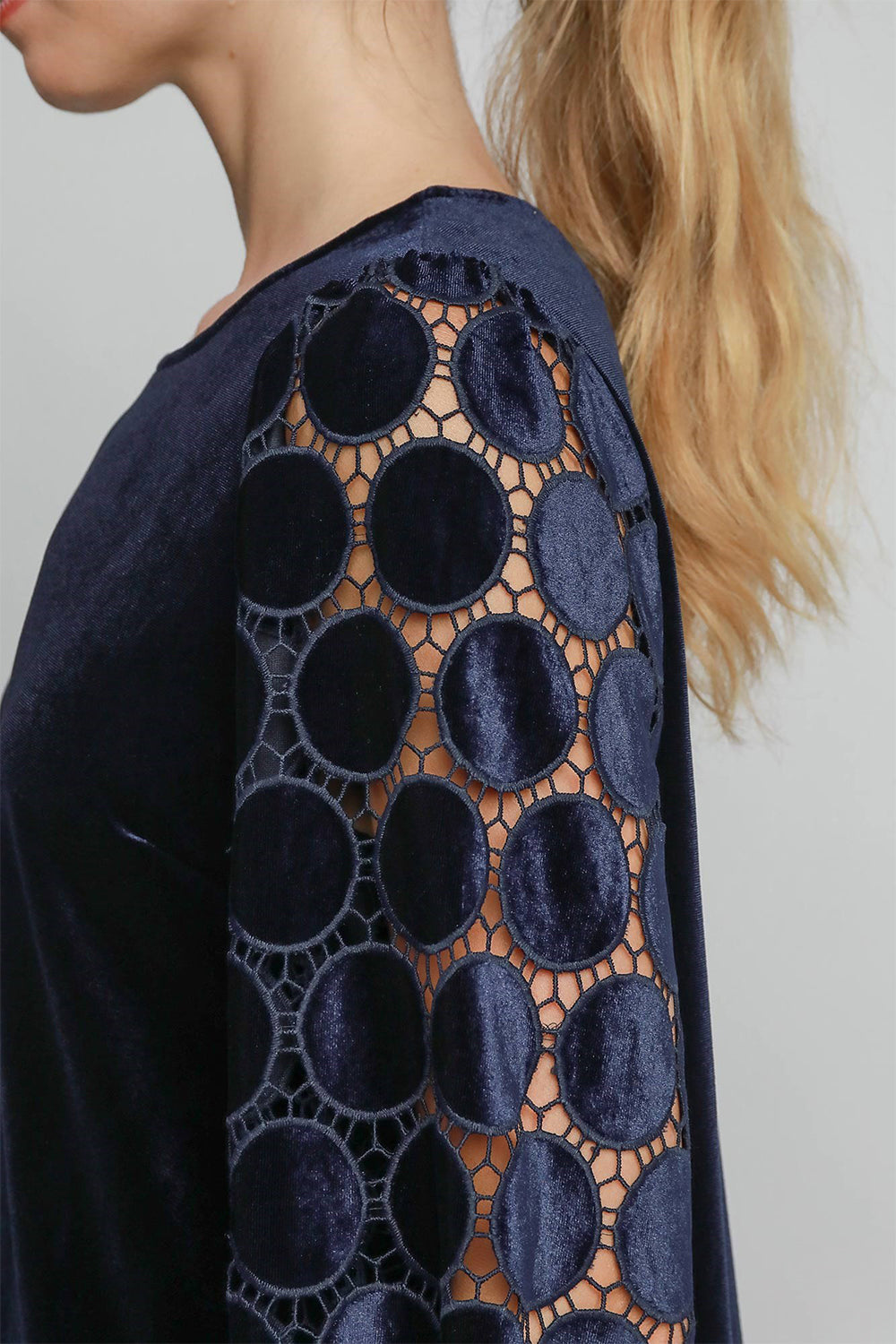 Umgee Polka Dot Lace Long Sleeve Round Neck Blouse-TOPS / DRESSES-[Adult]-[Female]-2022 Online Blue Zone Planet