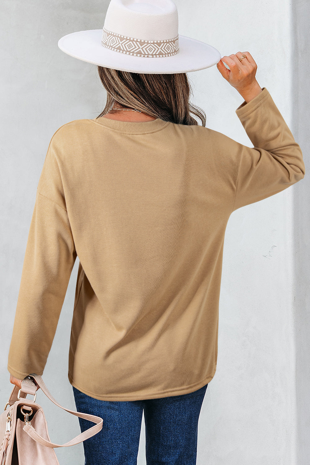 Khaki 88 Number Graphic Drawstring Hemline Oversize Long Sleeve Top-Tops/Long Sleeve Tops-[Adult]-[Female]-2022 Online Blue Zone Planet