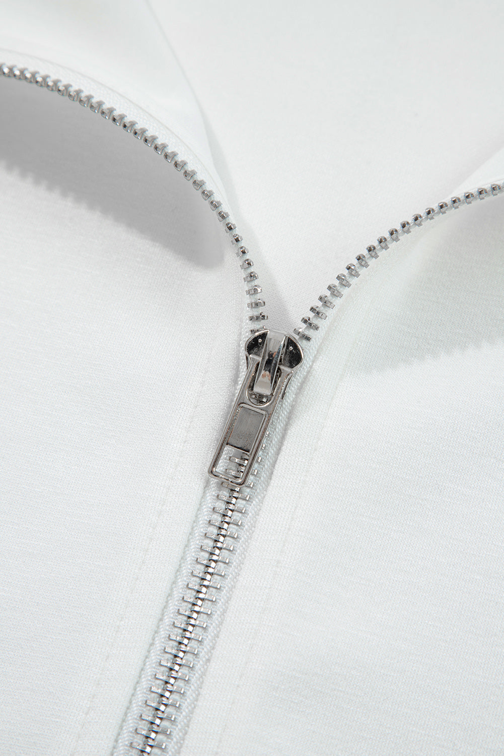 White Solid Color Zip Up Knit Puff Sleeve Jacket-Outerwear/Jackets-[Adult]-[Female]-2022 Online Blue Zone Planet