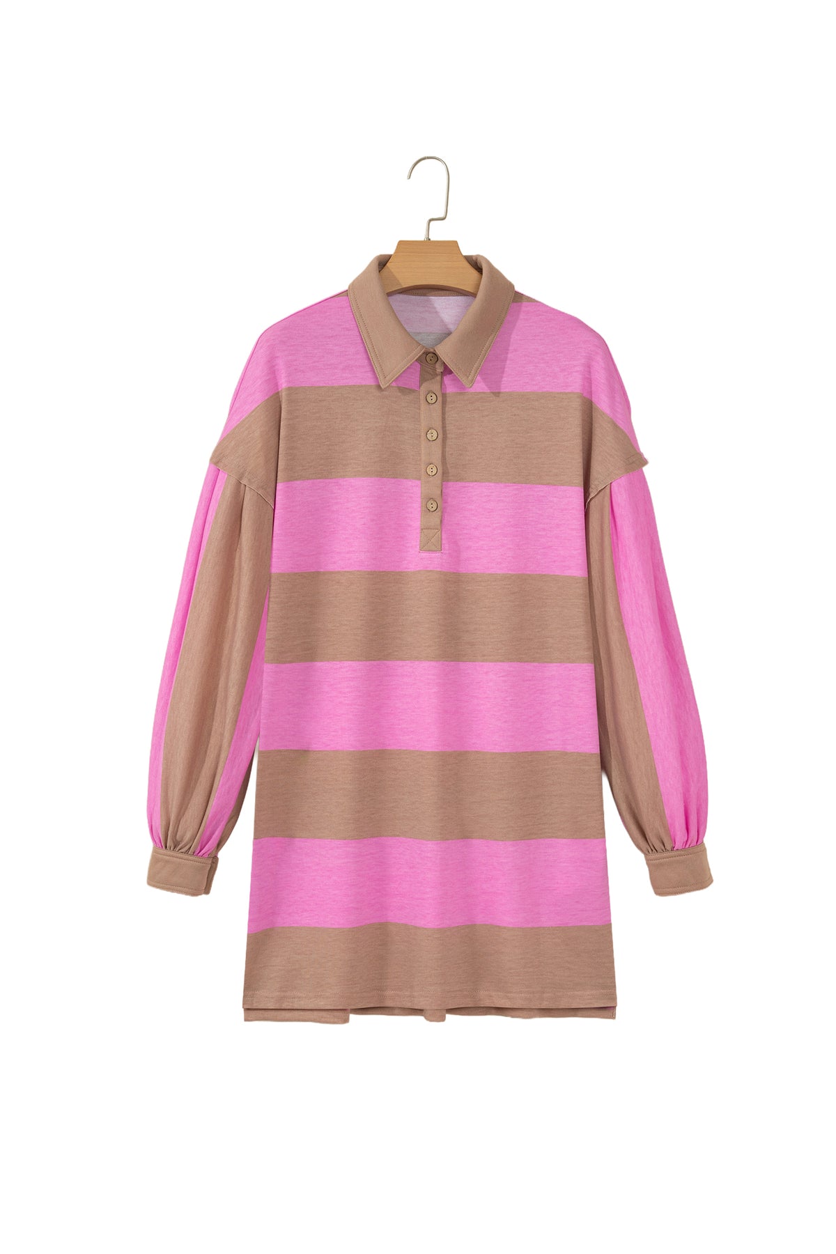 Rose Stripe Striped Button Long Sleeve Short Shift Dress-TOPS / DRESSES-[Adult]-[Female]-2022 Online Blue Zone Planet