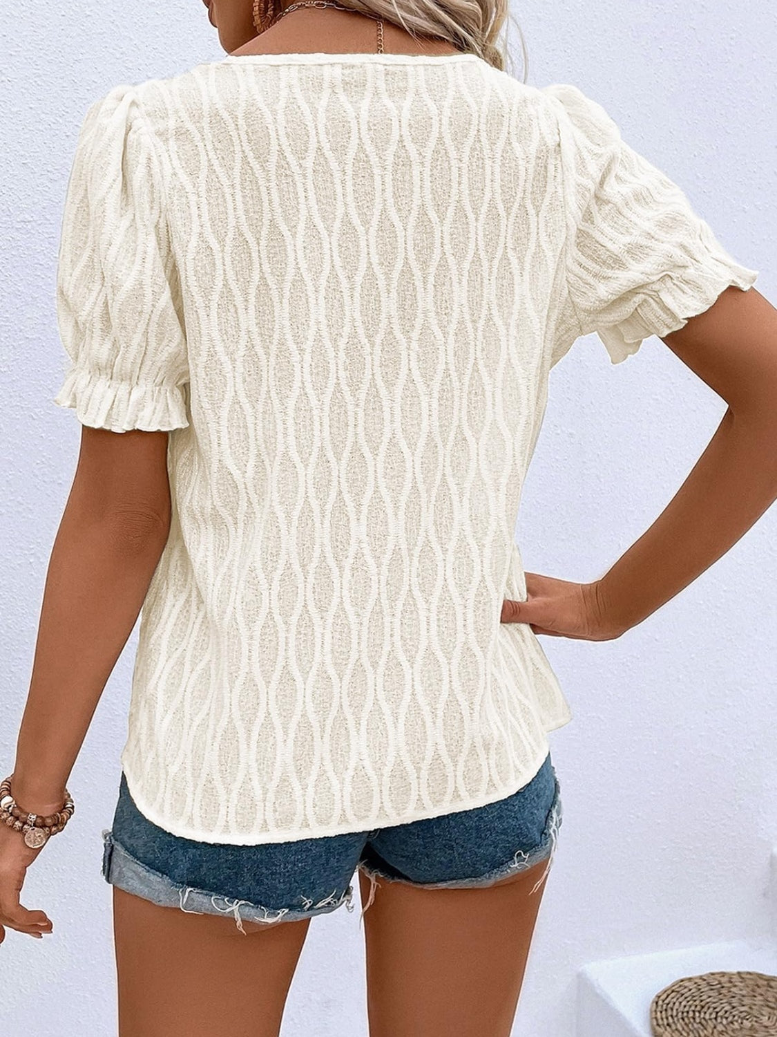 Ruffled Notched Short Sleeve T-Shirt-TOPS / DRESSES-[Adult]-[Female]-2022 Online Blue Zone Planet