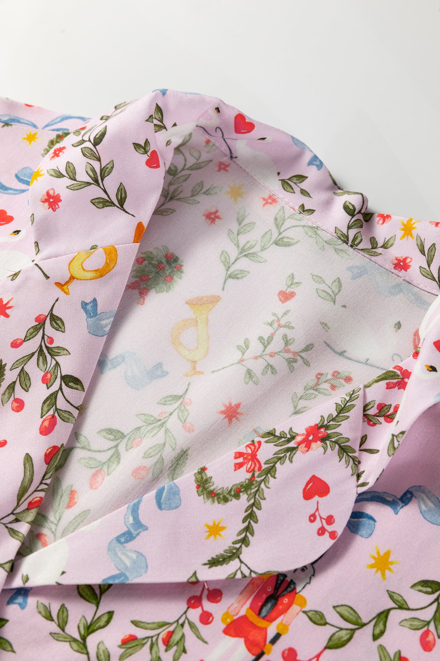 Pink Christmas Holiday Print Nutcracker Long Sleeve Shorts 2pcs Pajama Set-Loungewear & Sleepwear/Sleepwear-[Adult]-[Female]-2022 Online Blue Zone Planet