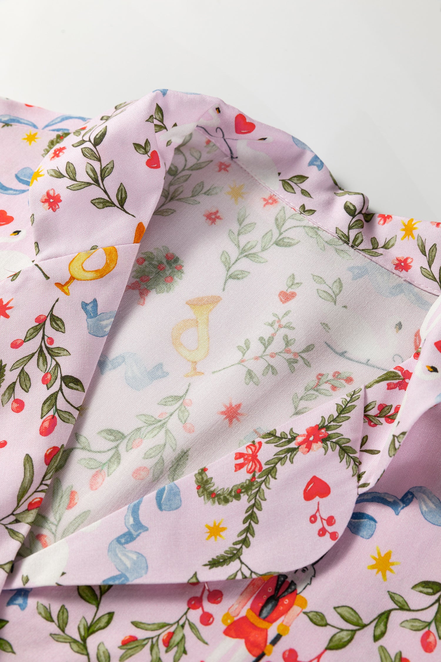 Pink Christmas Holiday Print Nutcracker Long Sleeve Shorts 2pcs Pajama Set-Loungewear & Sleepwear/Sleepwear-[Adult]-[Female]-2022 Online Blue Zone Planet