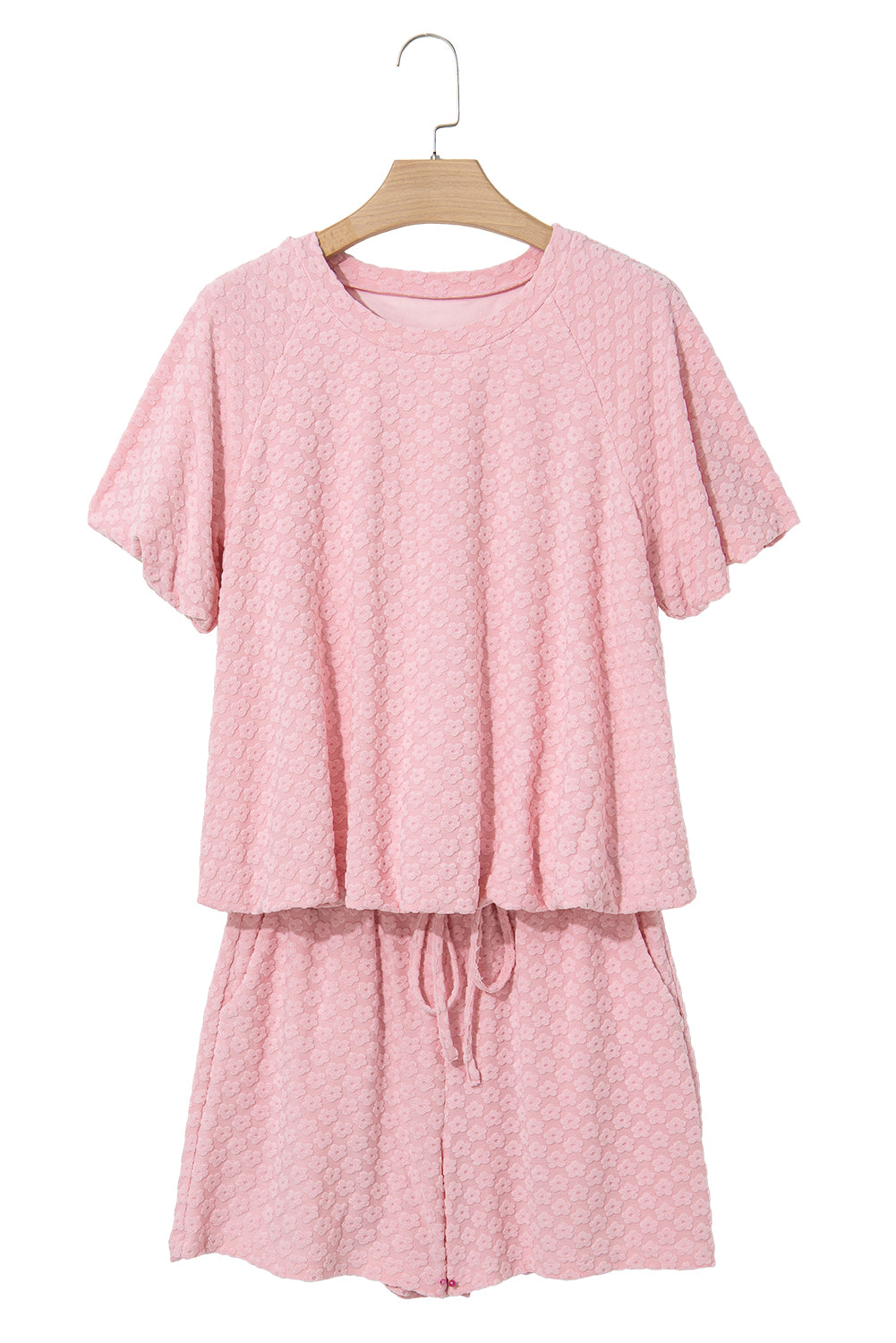 Coral Paradise Daisy Jacquard Textured Casual Short Set-Two Piece Sets/Short Sets-[Adult]-[Female]-2022 Online Blue Zone Planet
