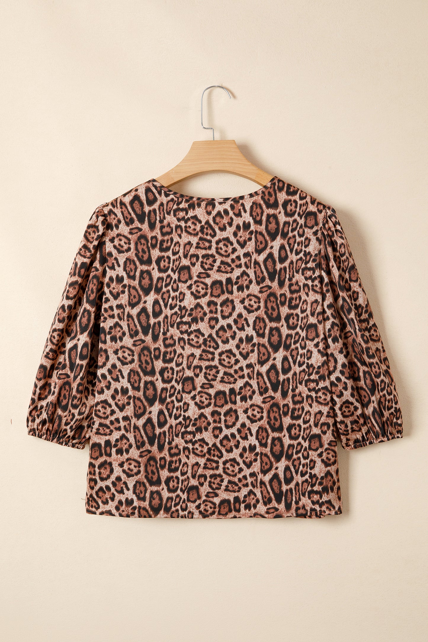 Brown Leopard Bow Tie Puff Sleeve Blouse-Tops/Blouses & Shirts-[Adult]-[Female]-2022 Online Blue Zone Planet