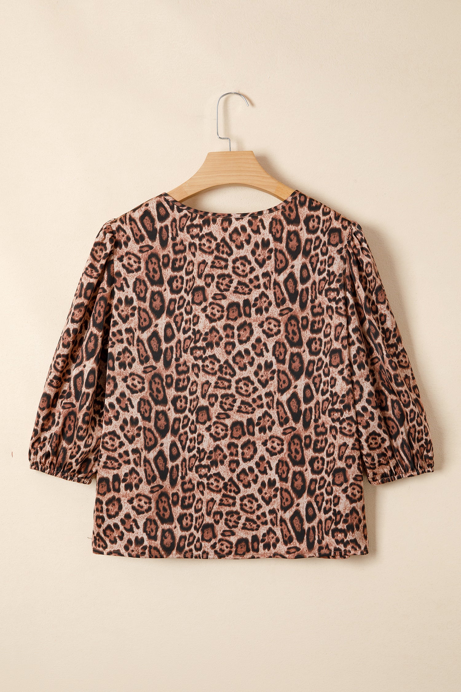 Brown Leopard Bow Tie Puff Sleeve Blouse-Tops/Blouses & Shirts-[Adult]-[Female]-2022 Online Blue Zone Planet