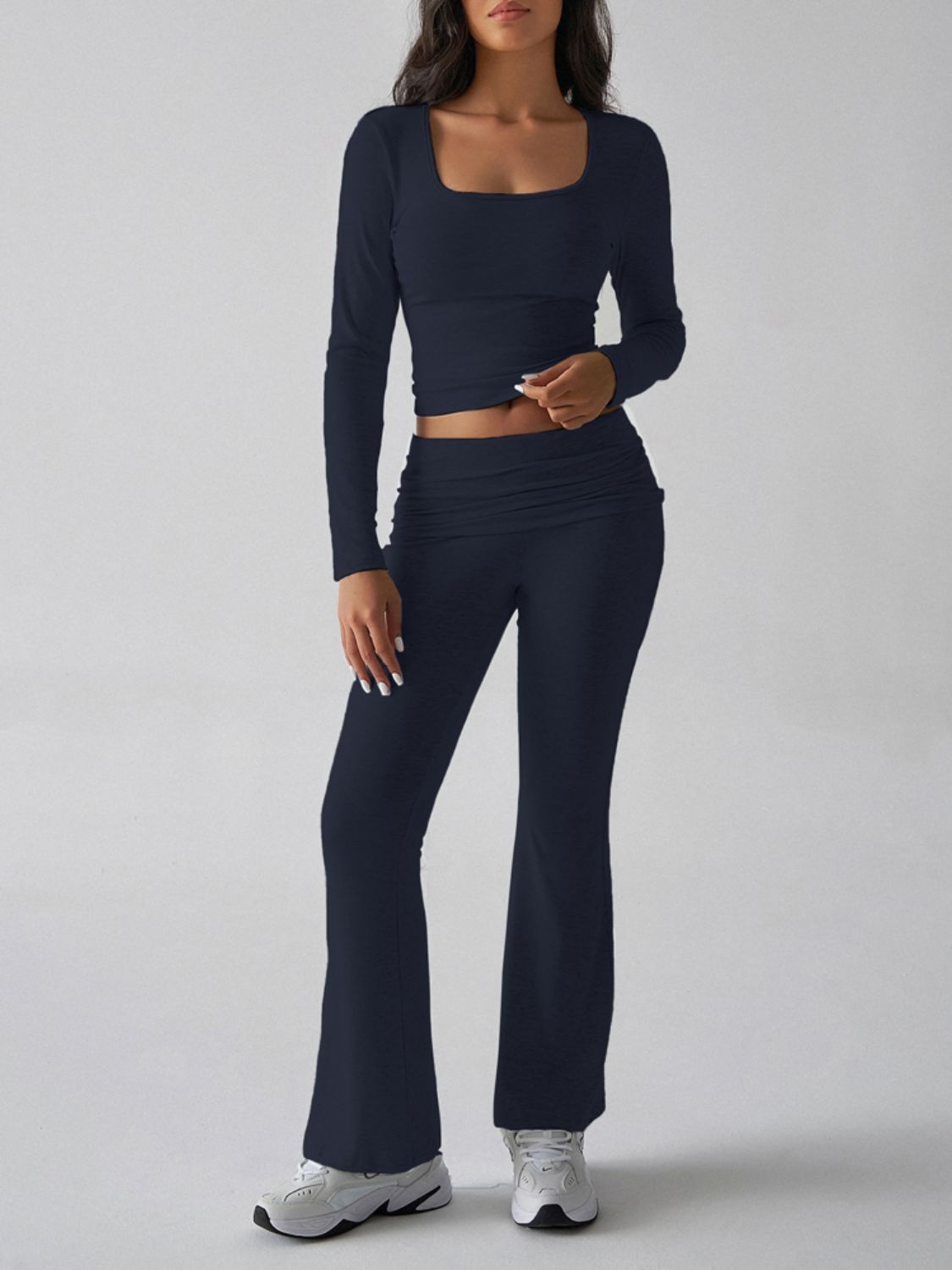 Devine Square Neck Long Sleeve Top and Pants Set-TOPS / DRESSES-[Adult]-[Female]-Dark Blue-S-2022 Online Blue Zone Planet