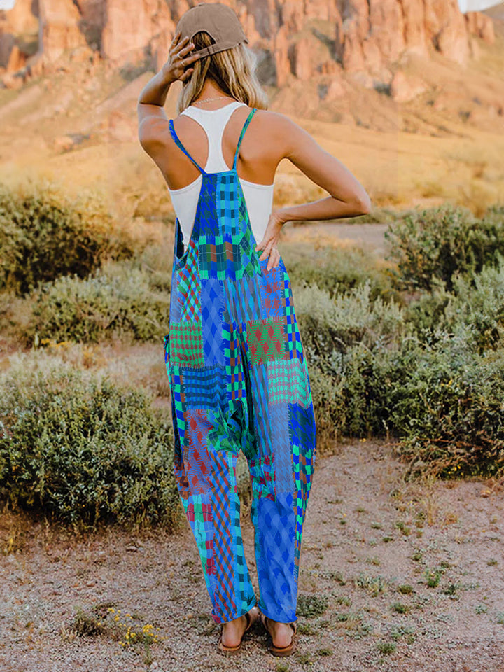 Full Size Printed V-Neck Sleeveless Jumpsuit-TOPS / DRESSES-[Adult]-[Female]-2022 Online Blue Zone Planet