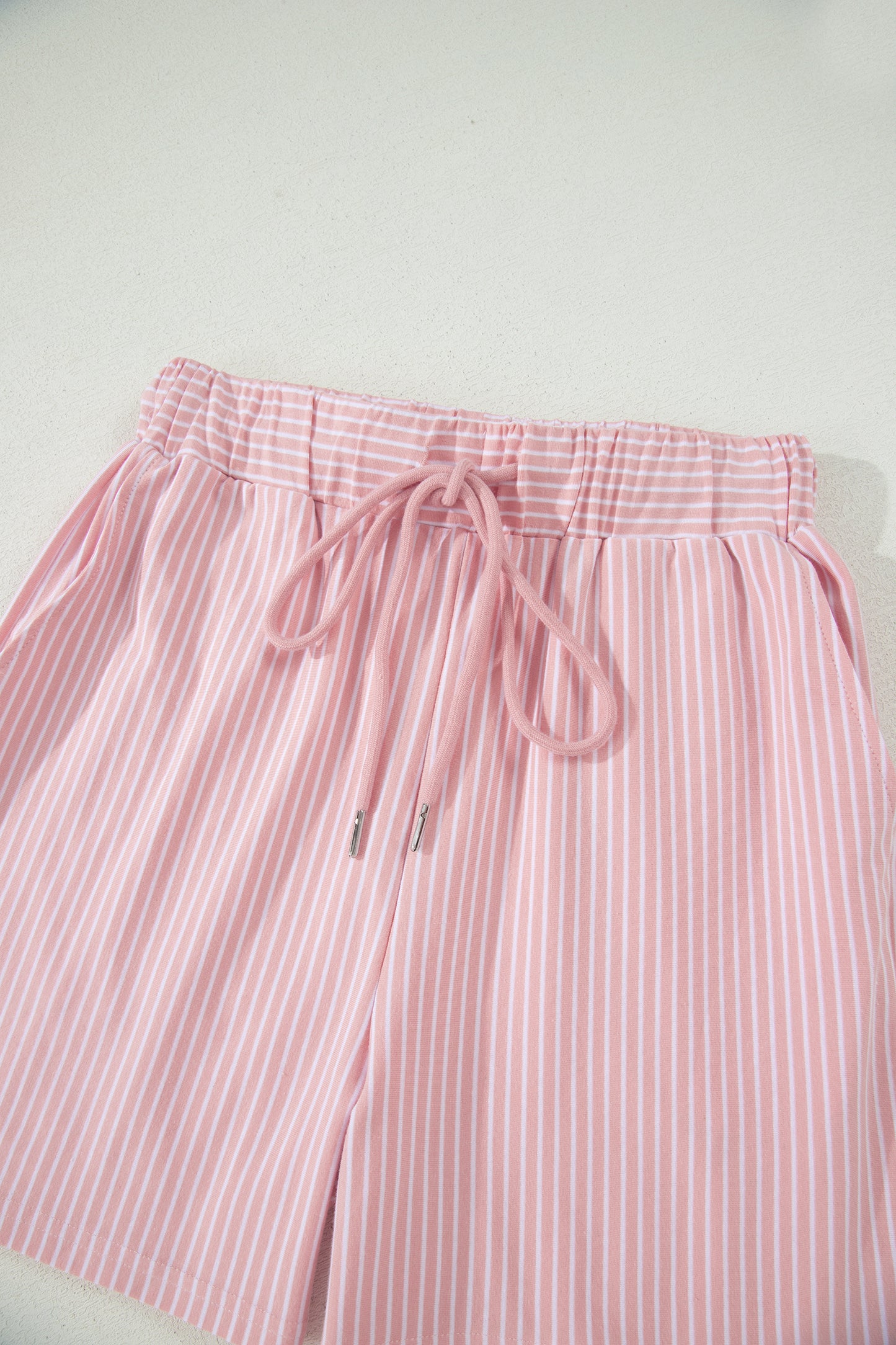 Khaki Stripe Dolman Sleeve Polo Shirt and Drawstring Shorts Set-Two Piece Sets/Short Sets-[Adult]-[Female]-2022 Online Blue Zone Planet