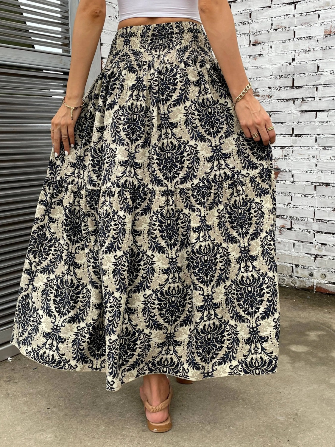 Printed Elastic Waist Maxi Skirt-BOTTOMS SIZES SMALL MEDIUM LARGE-[Adult]-[Female]-2022 Online Blue Zone Planet